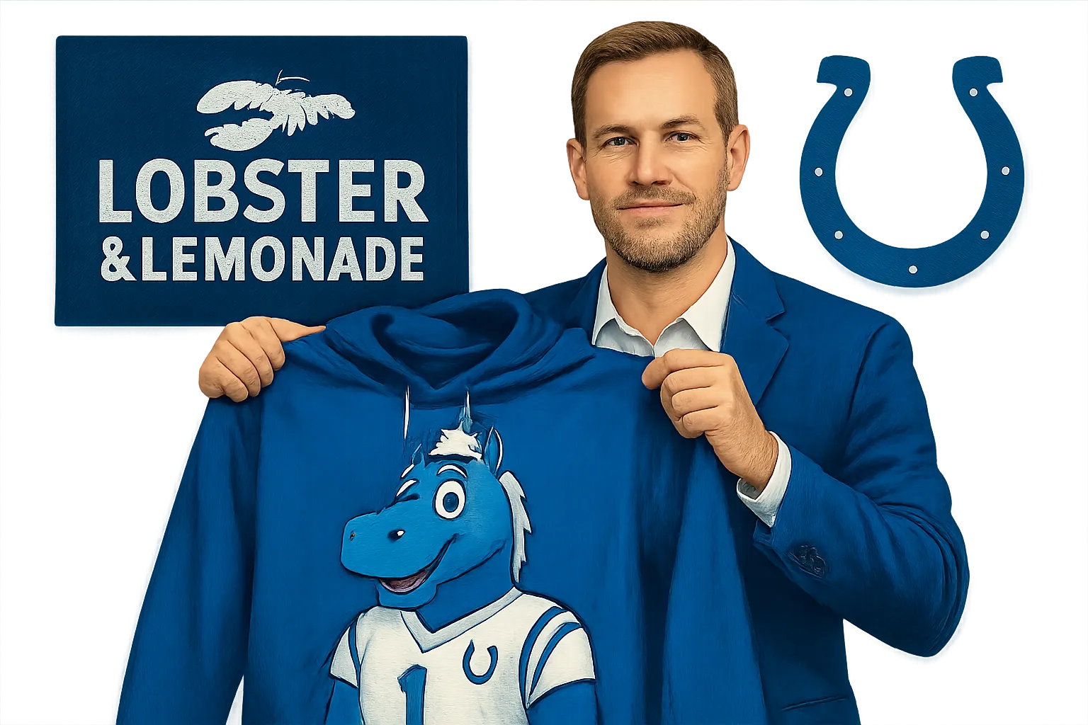 AI-generated illustration of the topic: Colts partner with Germany's Lobster & Lemonade for limited 'Blue' apparel collection