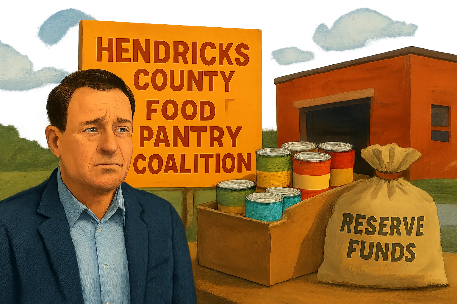 AI-generated illustration of the topic: Hendricks County food-pantry coalition marks 20 years as 2025 visits top 37,000 and reserves near exhaustion
