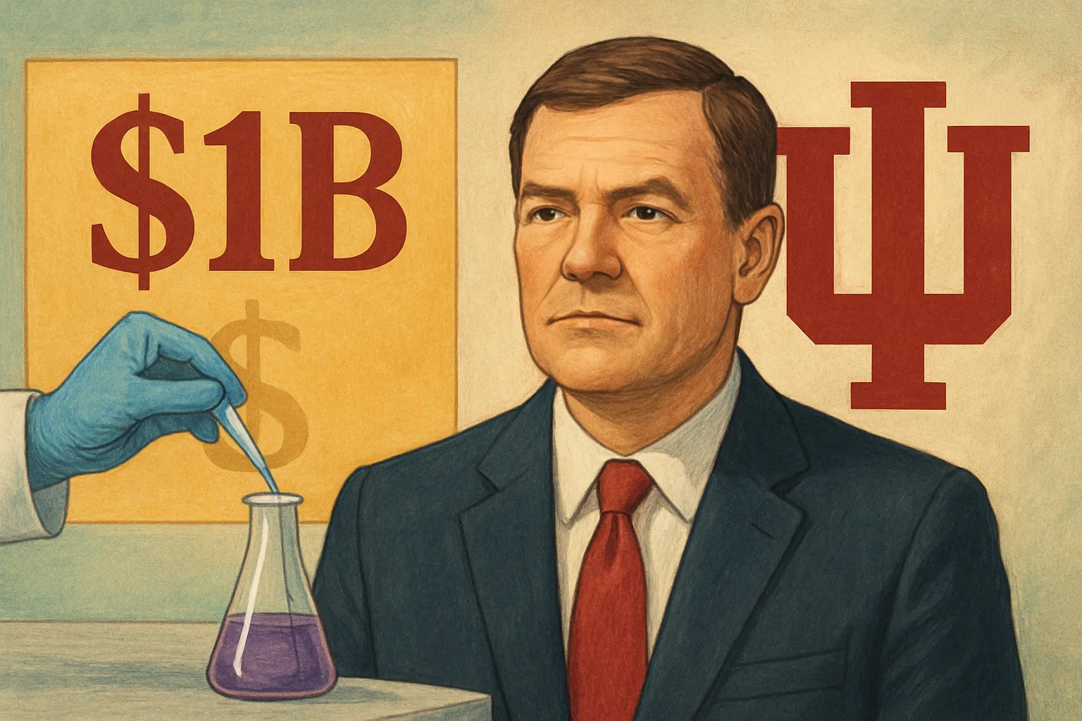AI-generated illustration of the topic: Indiana University tops $1B in research spending again, bringing major federal and nonprofit funding into Indiana