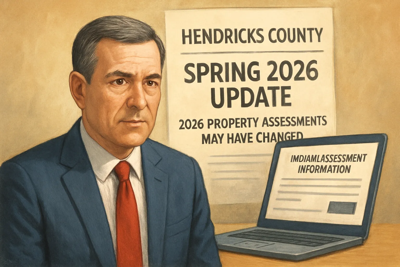 AI-generated illustration of the topic: Hendricks County assessor posts Spring 2026 update saying 2026 property assessments may have changed