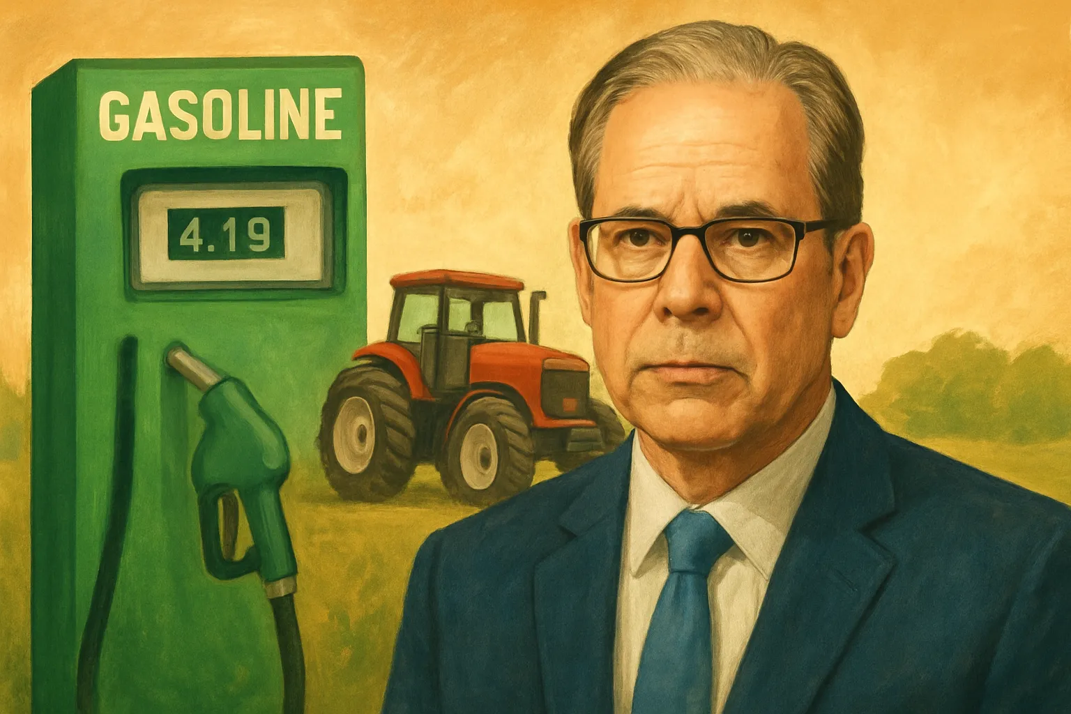 AI-generated illustration of the topic: Braun extends Indiana gas tax suspension through Nov. 4, lifts dyed‑diesel restrictions for farmers