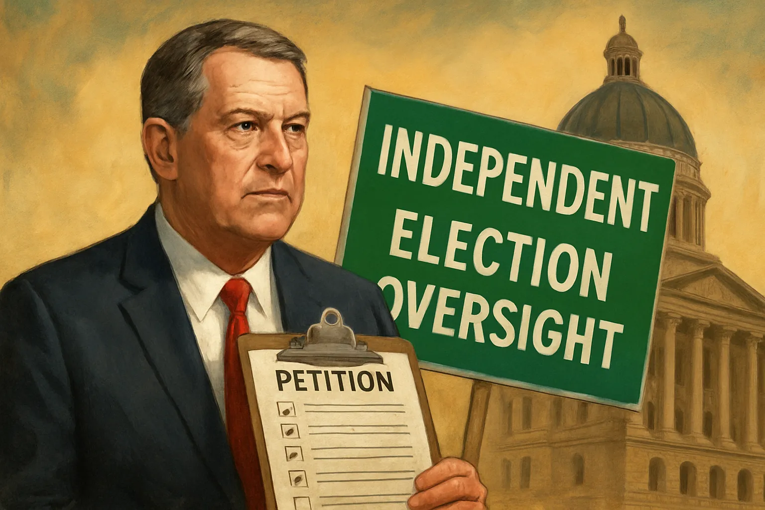 AI-generated illustration of the topic: Greg Ballard vows to depoliticize Indiana secretary of state office, pushing independent election oversight