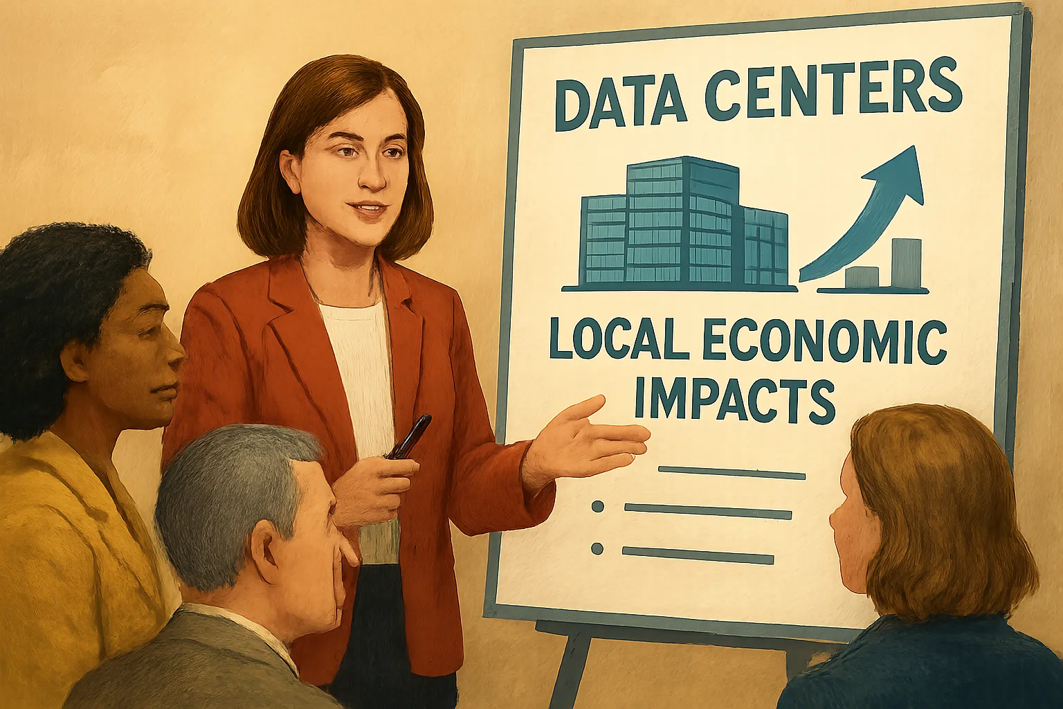 AI-generated illustration of the topic: CREDA schedules educational briefing for Indiana community leaders on data centers’ local economic impacts