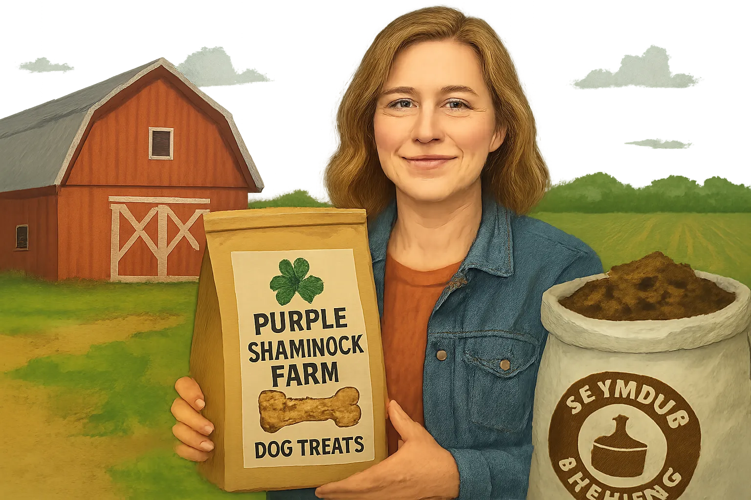 AI-generated illustration of the topic: Seymour farm wins $1,000 grant to relabel dog-treat business made from brewery mash