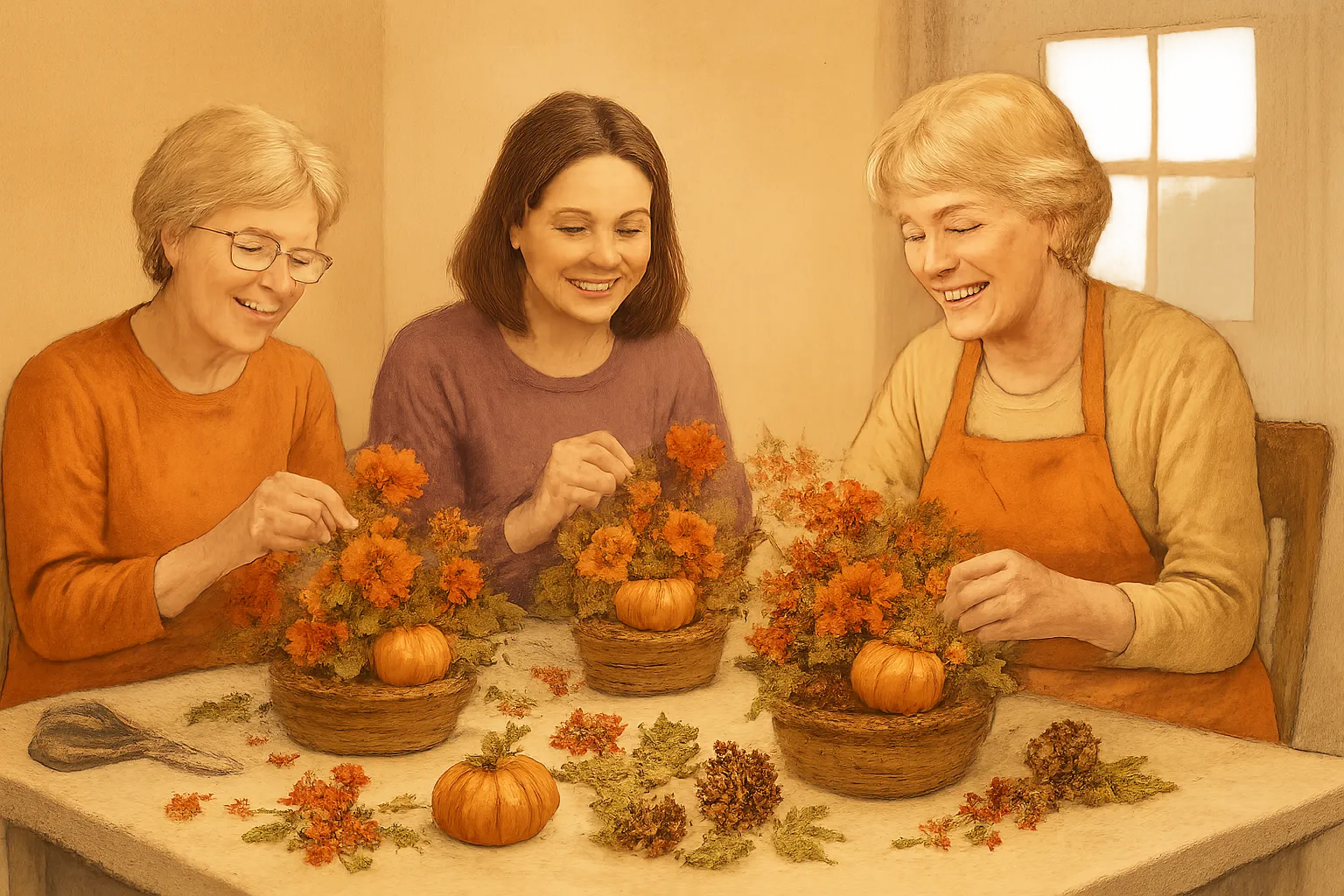 AI-generated illustration of the topic: Brown County garden club crafts fall centerpieces for Brown County Health and Living