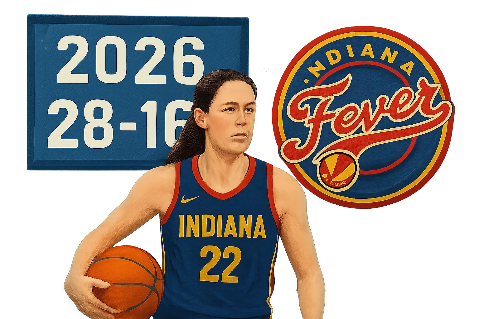 AI-generated illustration of the topic: Indiana Fever finish 2026 regular season 28-16, locked No. 6 seed and set multiple scoring records