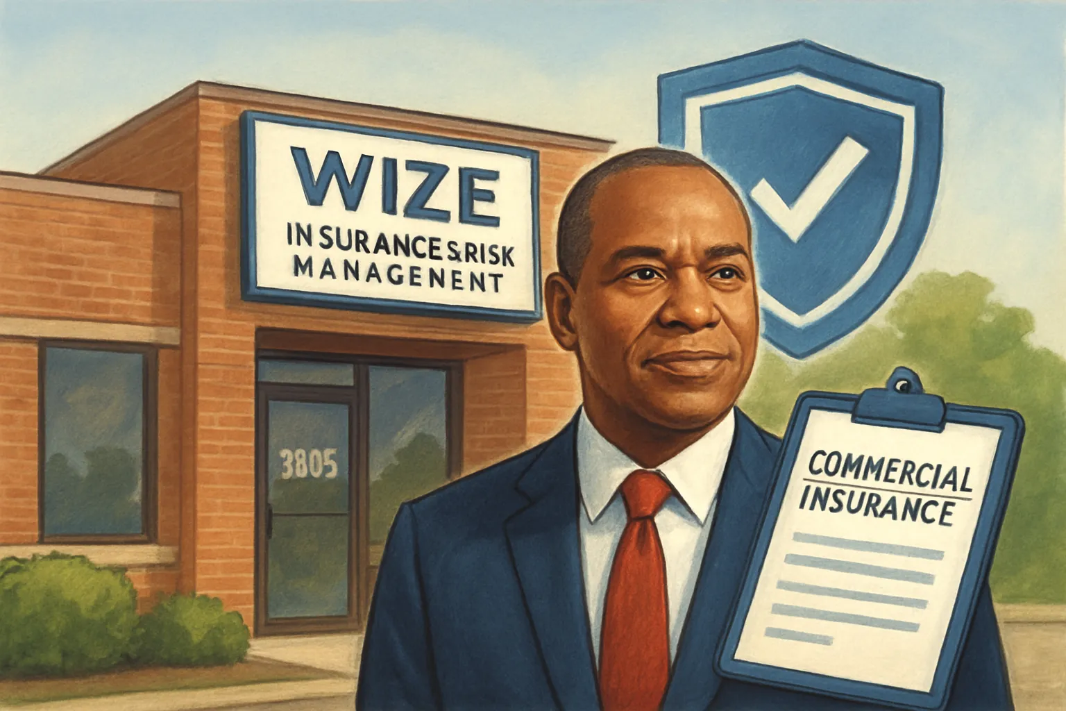 AI-generated illustration of the topic: Wize Insurance & Risk Management at 3905 Vincennes Road highlights commercial focus, veteran-owned services for Indiana clients