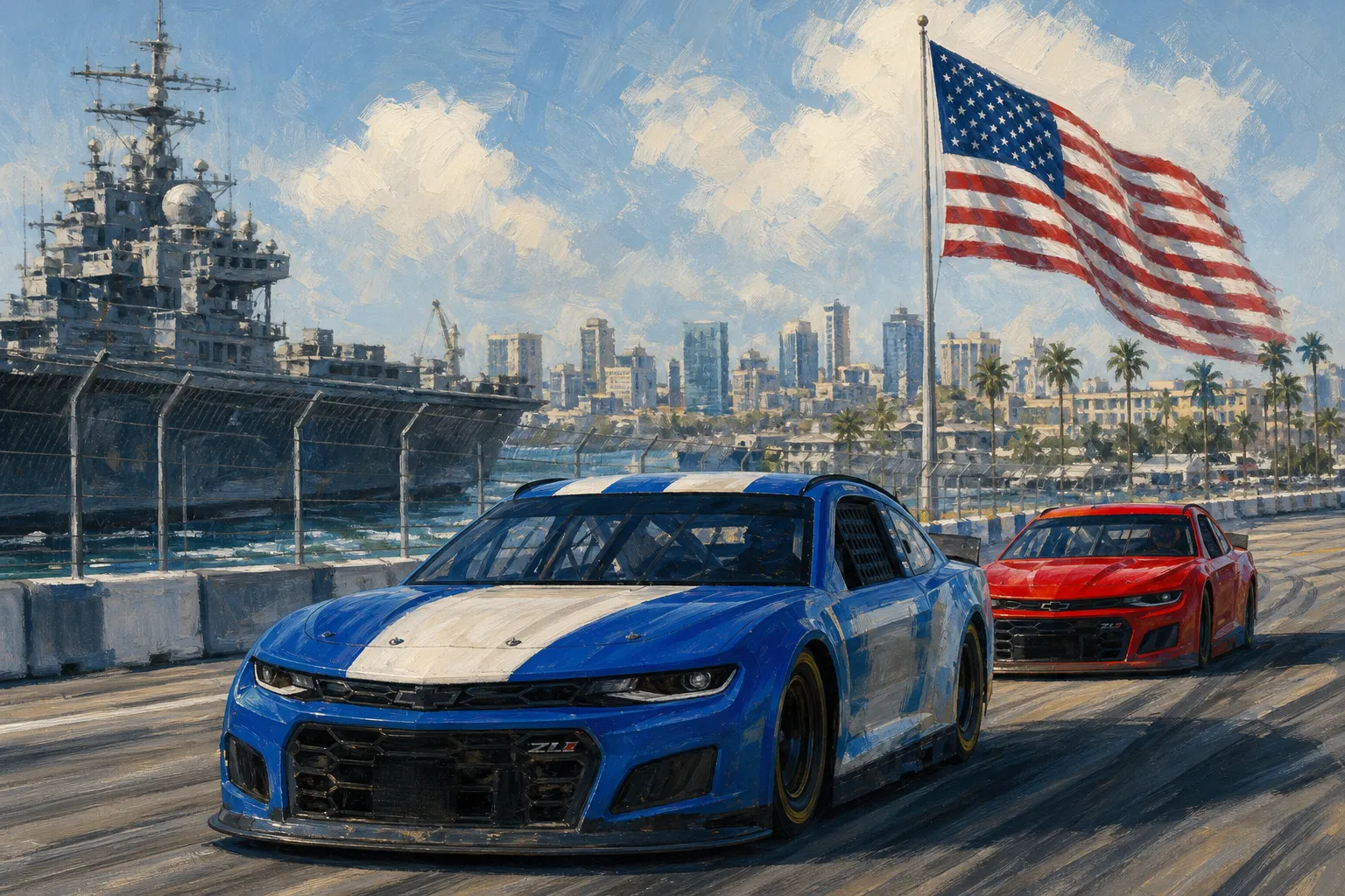AI-generated illustration of the topic: NASCAR unveils 2027 national series schedule, returns to Naval Base Coronado