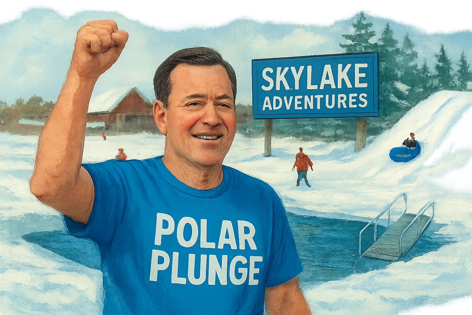 AI-generated illustration of the topic: Special Olympics Indiana moves 2027 Polar Plunge showcase from Eagle Creek to SKYLAKE Adventures in Sheridan