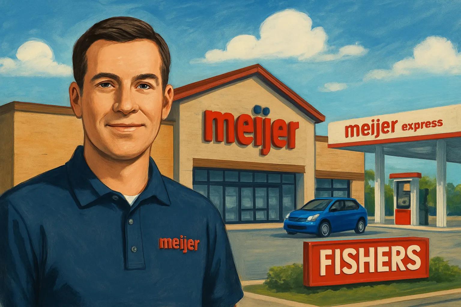 AI-generated illustration of the topic: Meijer to open 75,000‑sq‑ft Fishers grocery store Sept. 30; second Meijer Grocery format in Indiana