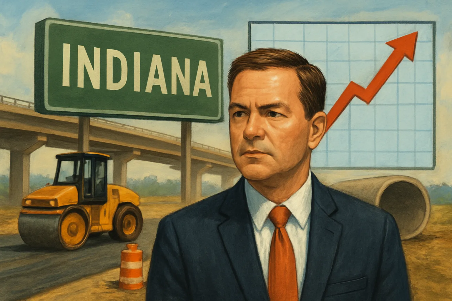 AI-generated illustration of the topic: Indiana reports $46M average per centerline mile for interstate construction in FY2026 as costs surge