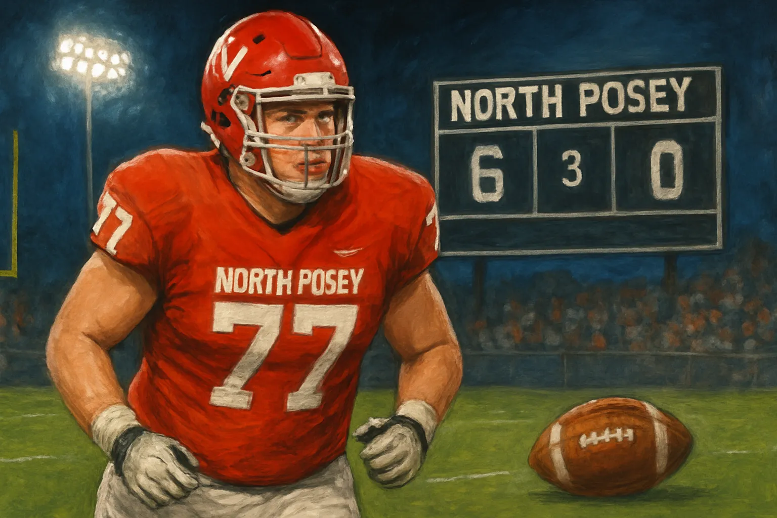 AI-generated illustration of the topic: North Posey lineman Lennox Stone anchors 6-0 Vikings ahead of Oct. 2 matchup