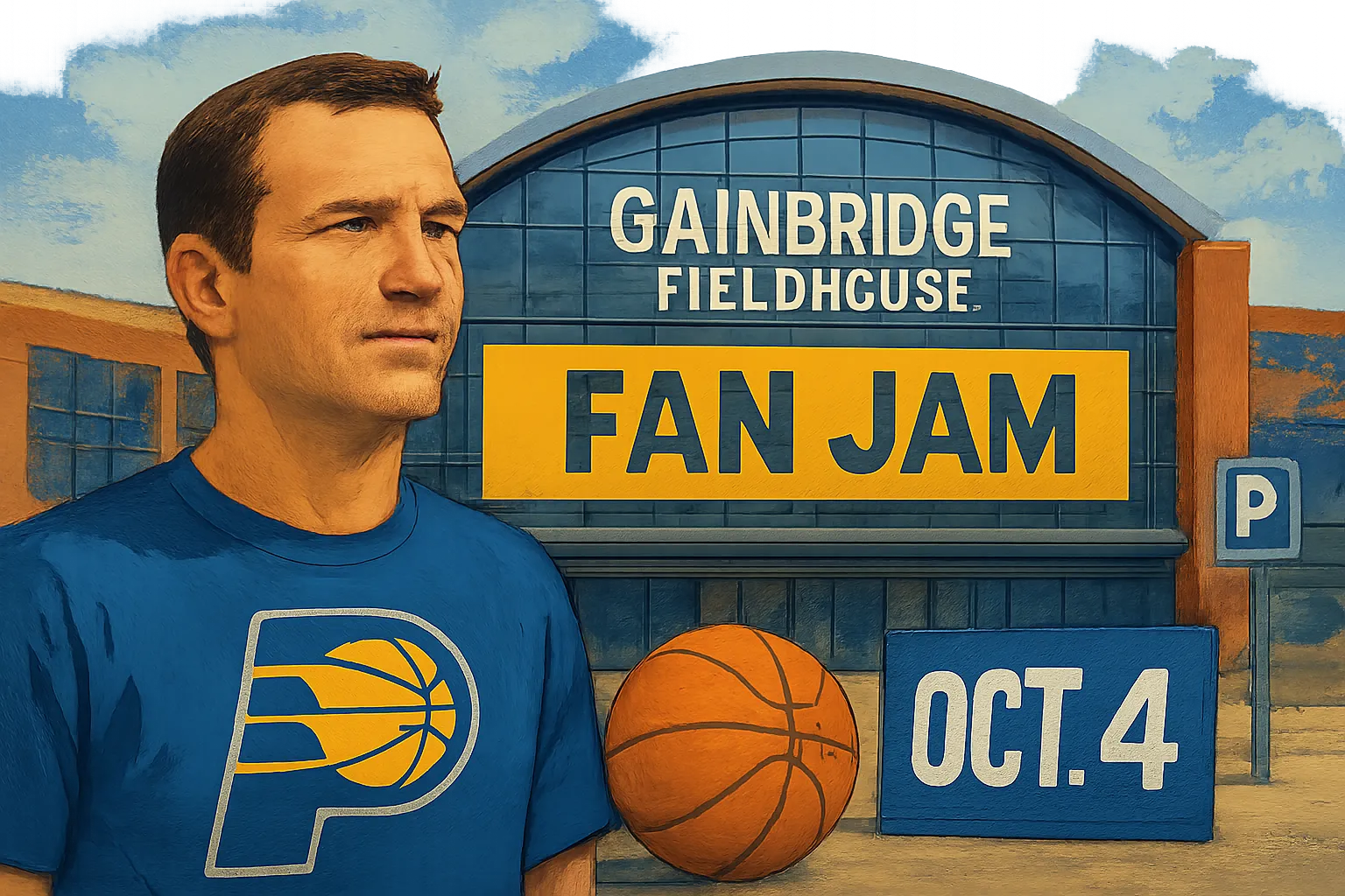 AI-generated illustration of the topic: Pacers Fan Jam set for Oct. 4 at Gainbridge Fieldhouse; free tickets available Oct. 3