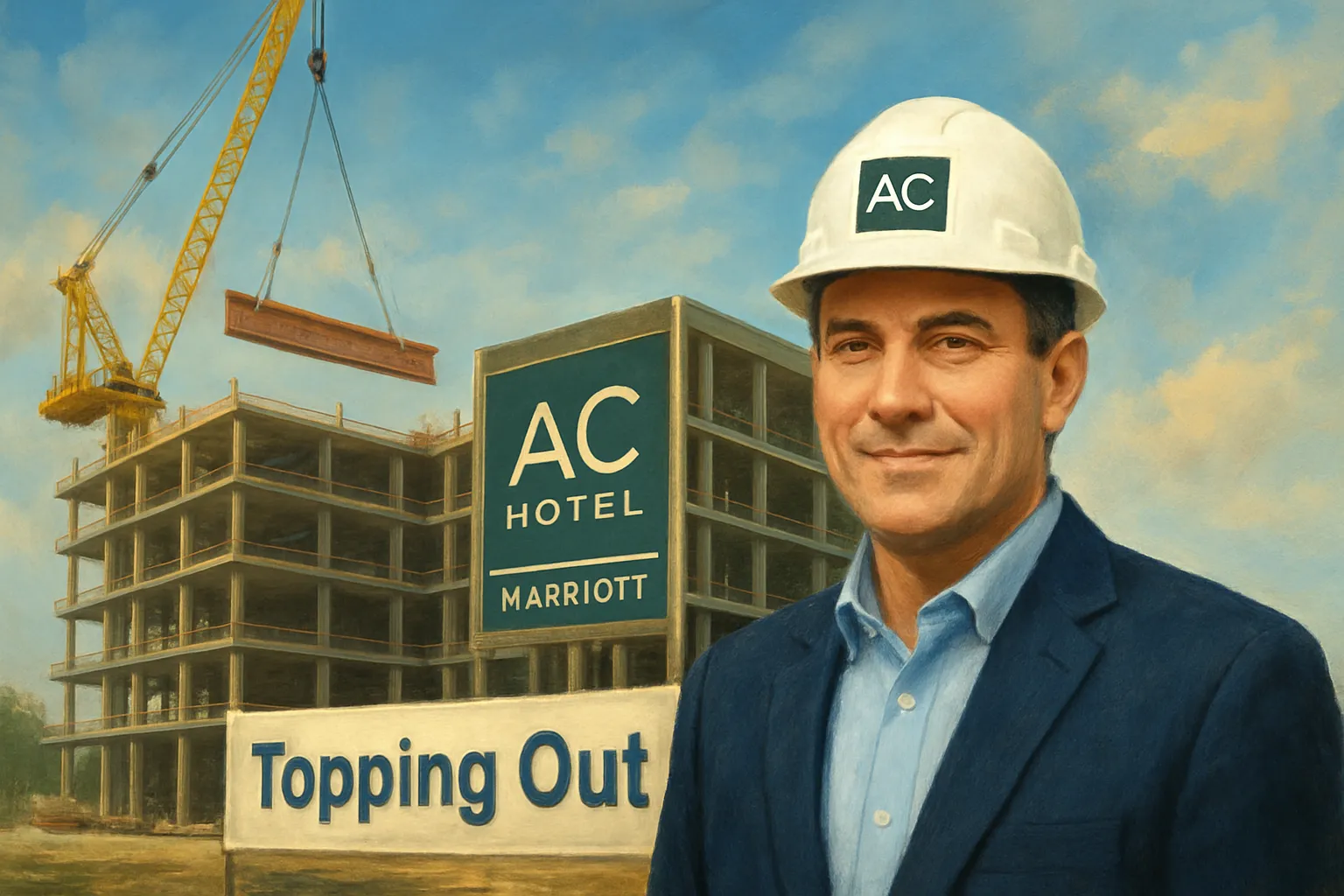 AI-generated illustration of the topic: AC Hotel Fishers tops out, advancing Indiana’s first AC by Marriott (135 rooms)