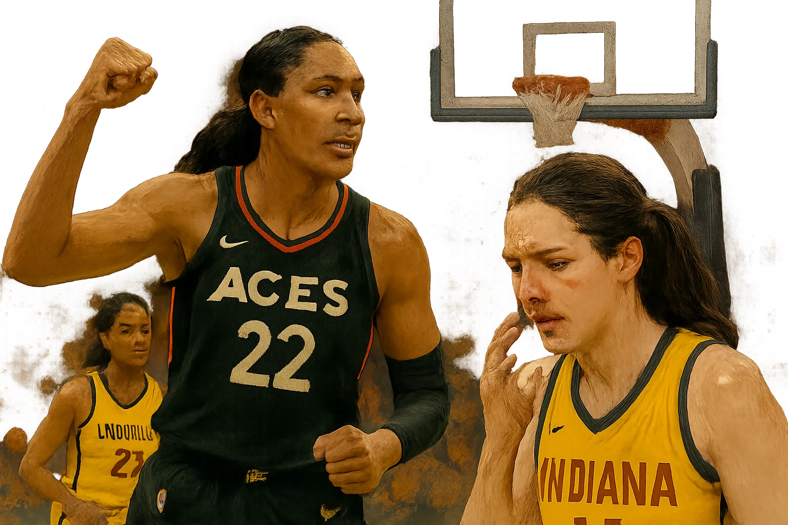 AI-generated illustration of the topic: A’ja Wilson’s 36 leads Las Vegas Aces past Indiana Fever, ending Fever’s season