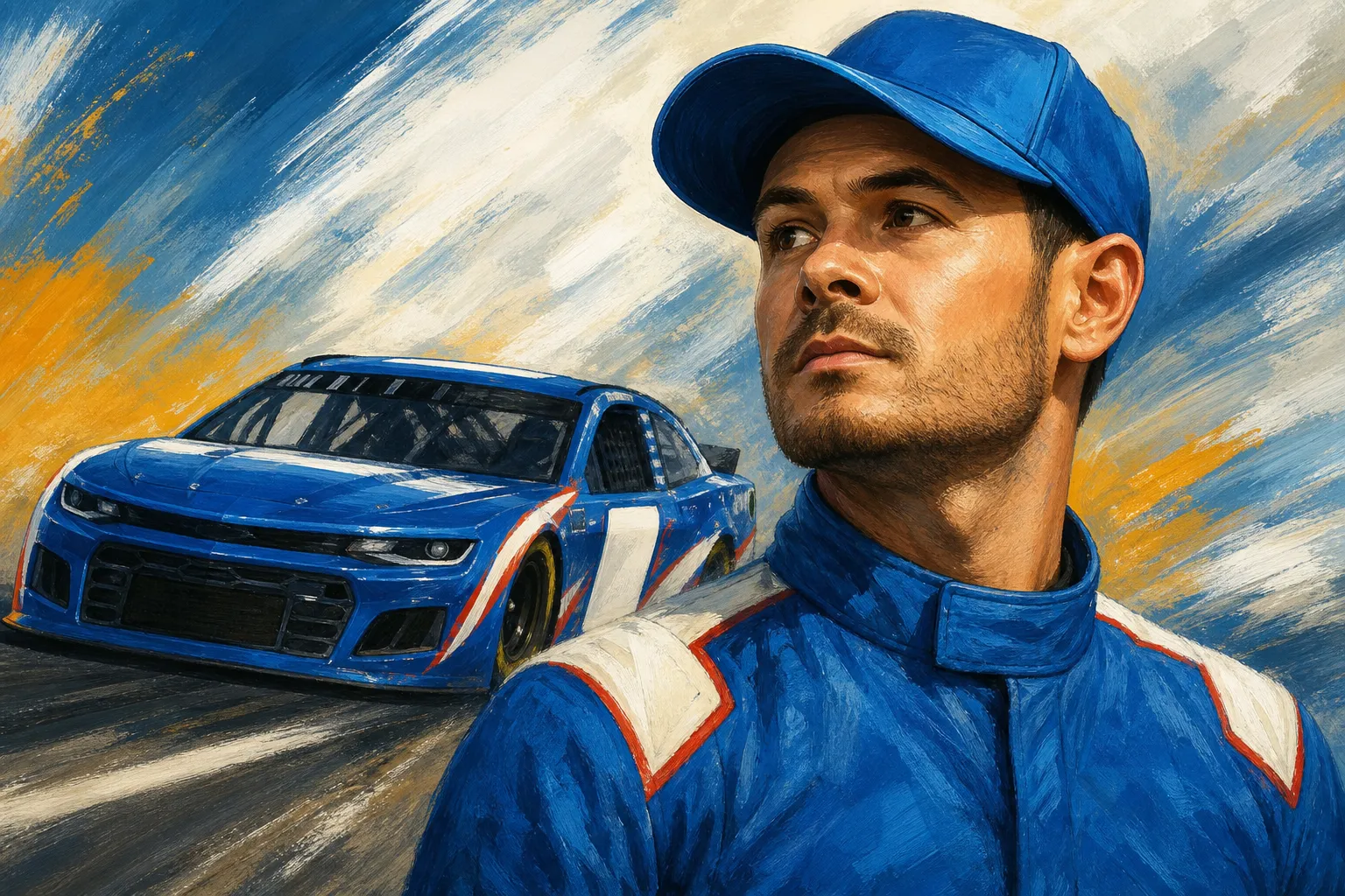 AI-generated illustration of the topic: Neil Paine’s Oct. 2, 2026 round‑up spotlights Kyle Larson playoff momentum and lists Nate Ryan piece on Brad Keselowski