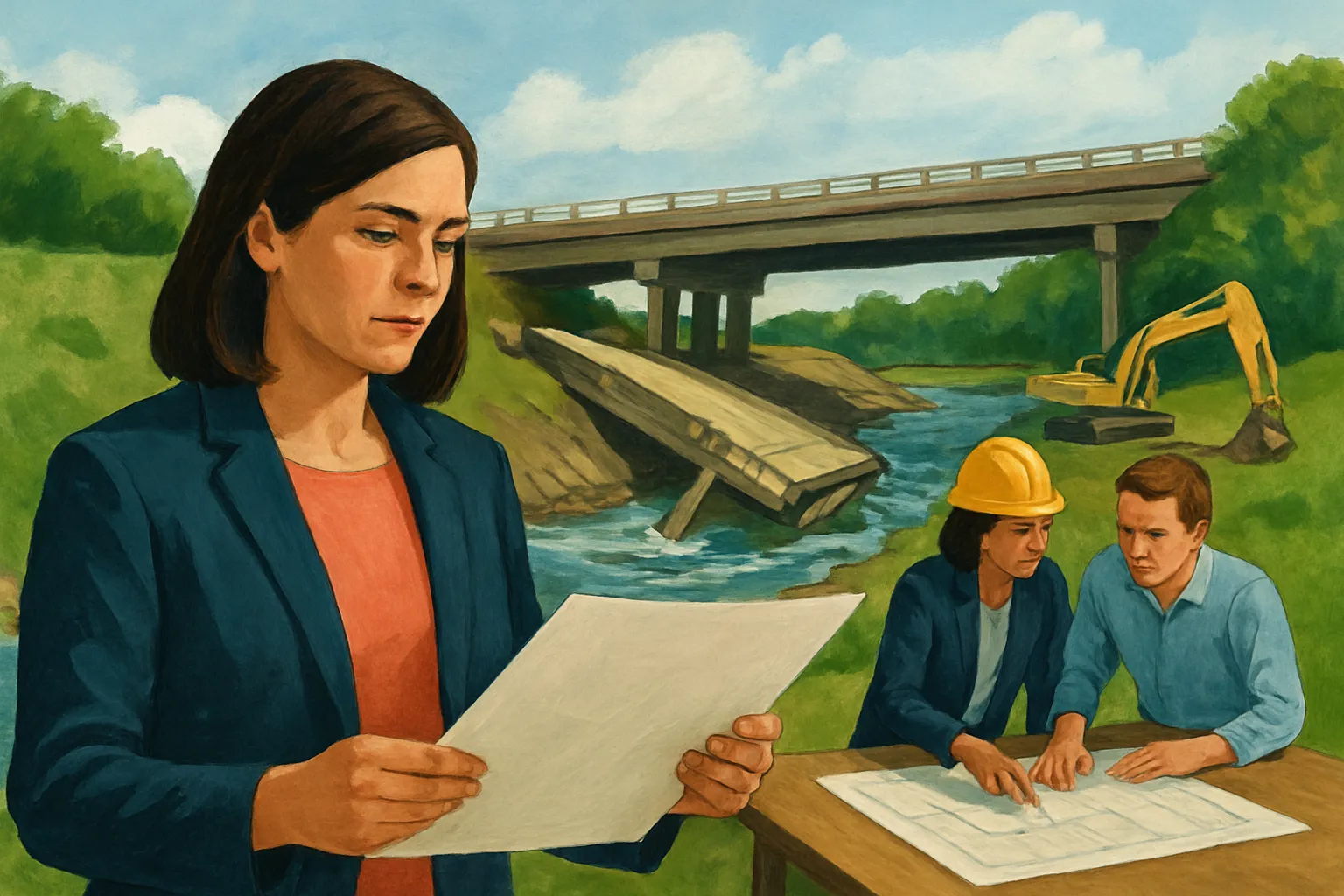 AI-generated illustration of the topic: Hamilton County moves toward Hazel Dell Parkway bridge replacement; approves $1,179,216 CDBG award