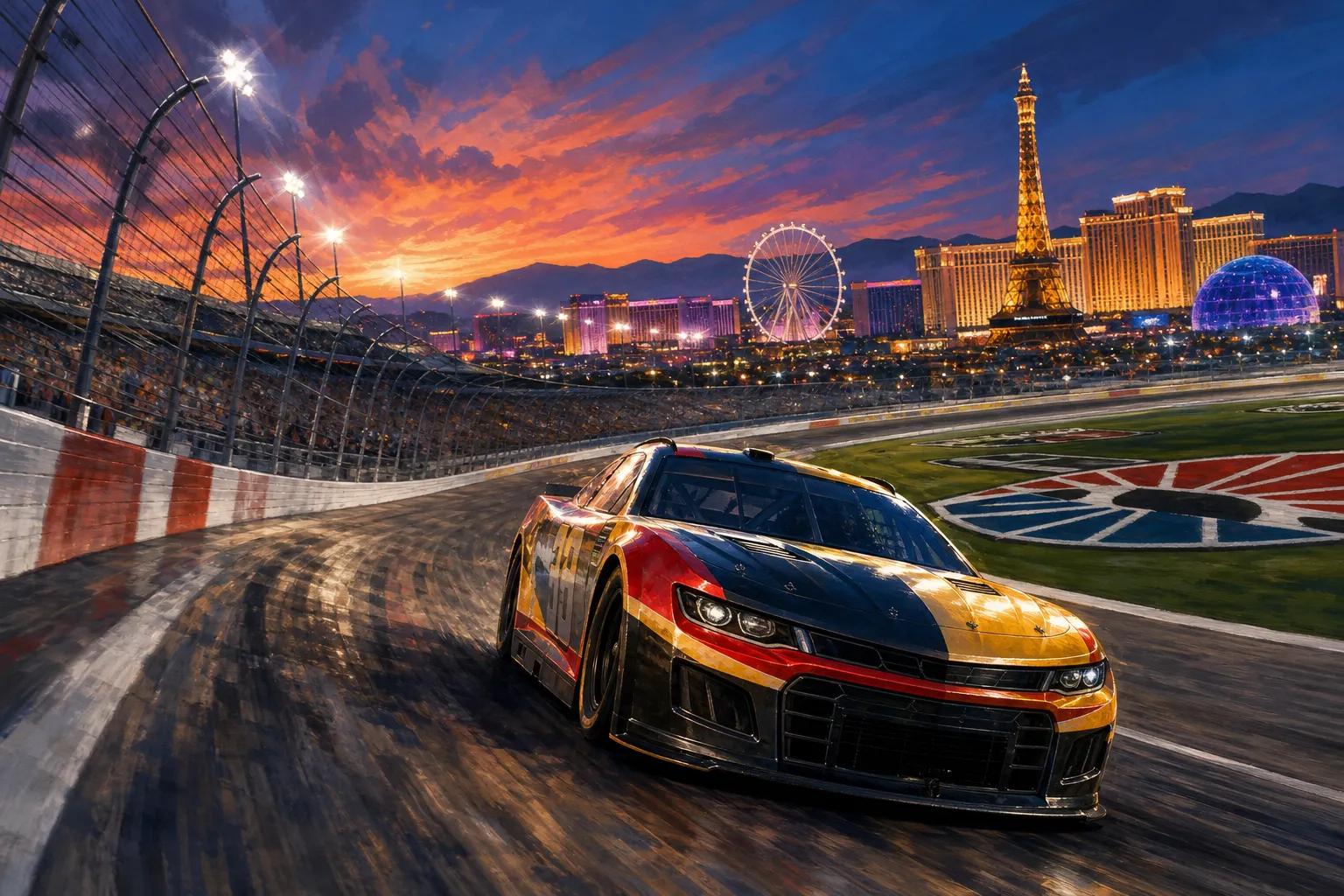 AI-generated illustration of the topic: NASCAR returns to Las Vegas Motor Speedway for South Point 400 weekend Oct. 2–4