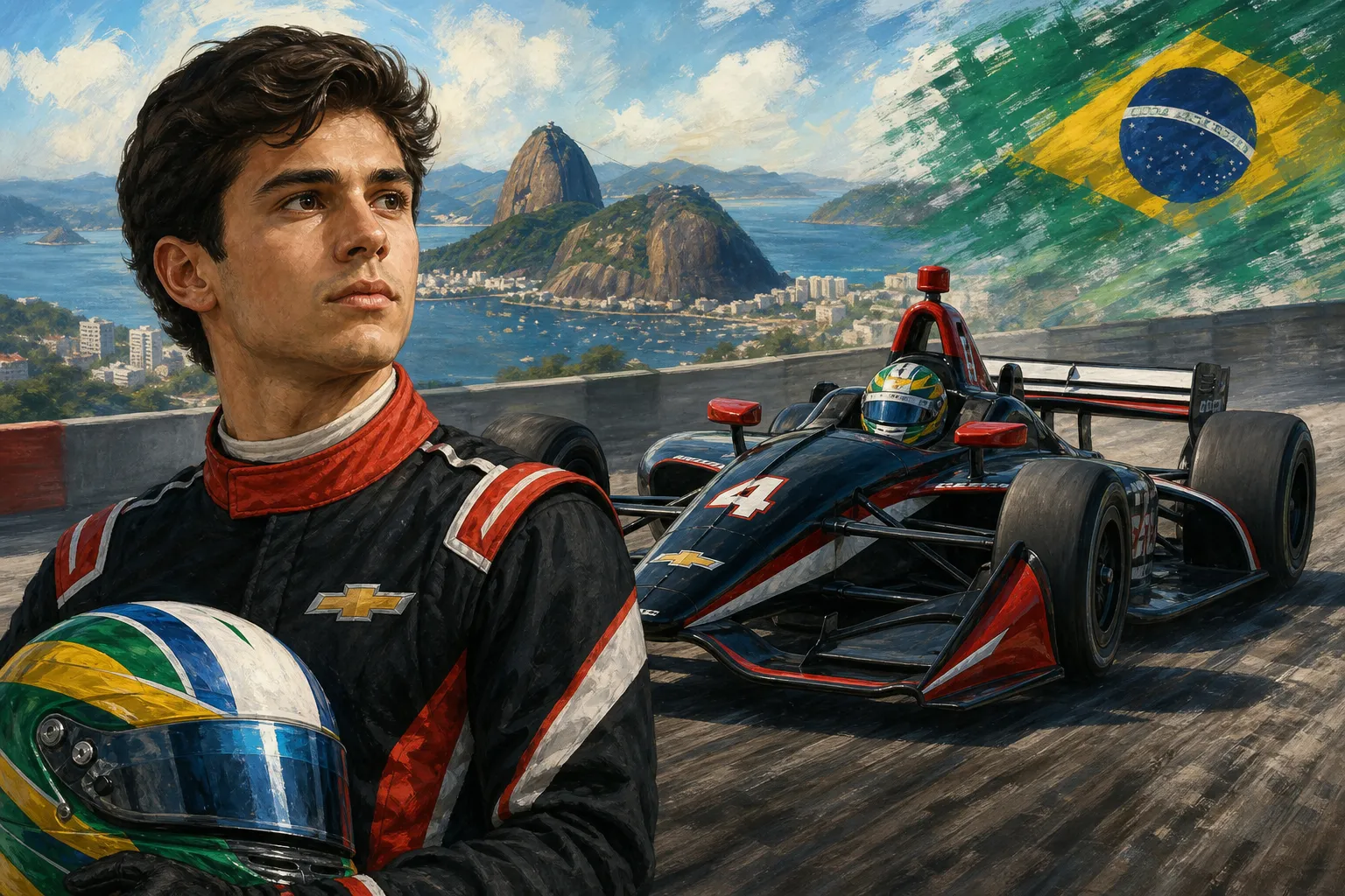 AI-generated illustration of the topic: Caio Collet completed 2026 rookie IndyCar season with AJ Foyt Racing (No. 4 Chevrolet)