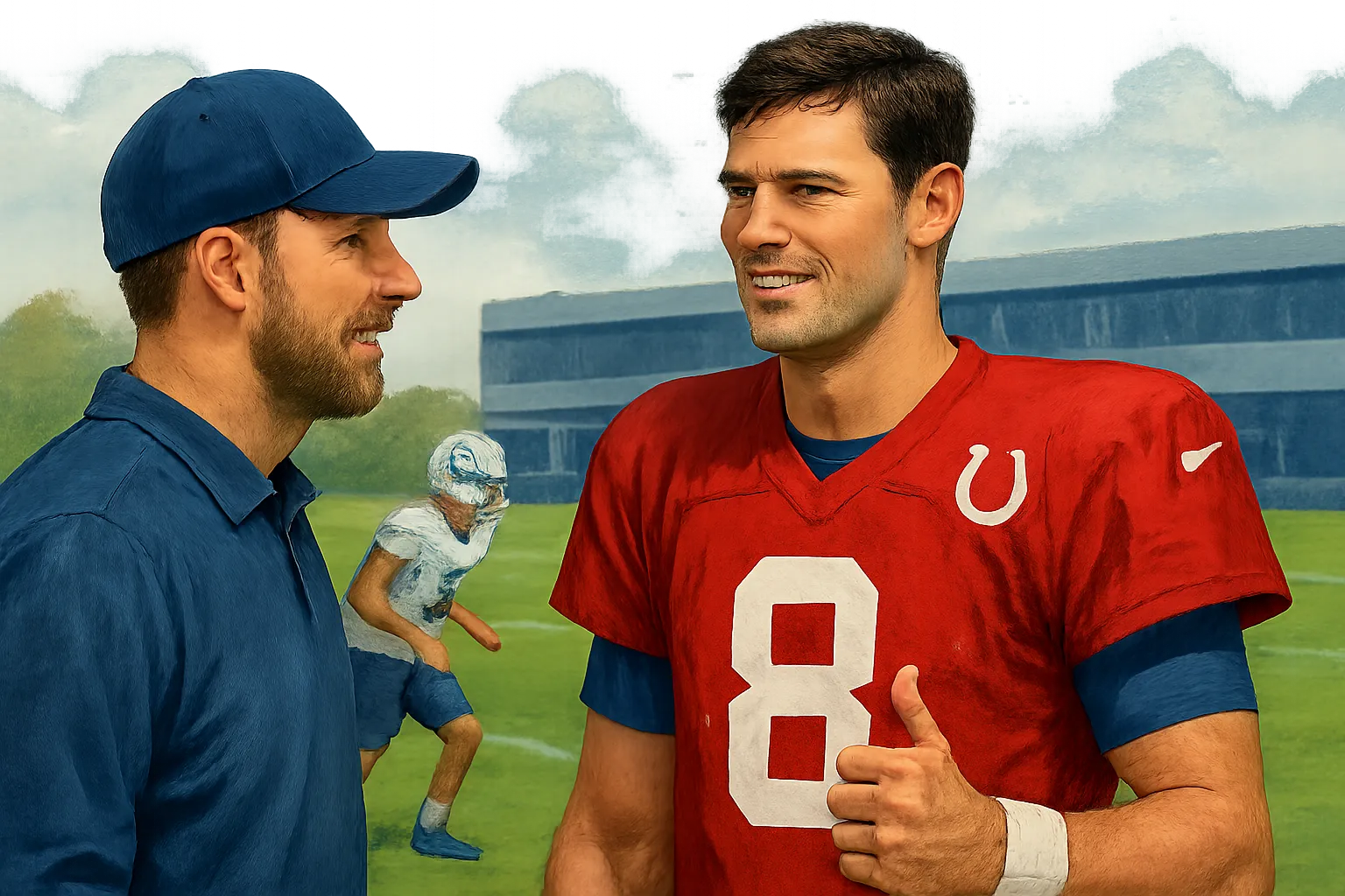 AI-generated illustration of the topic: Colts QB Daniel Jones 'full participant' for training camp after Achilles tear, coach says