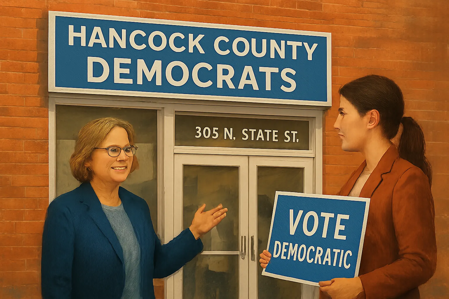 AI-generated illustration of the topic: Hancock County Democrats open permanent headquarters at 305 N. State St. in Greenfield