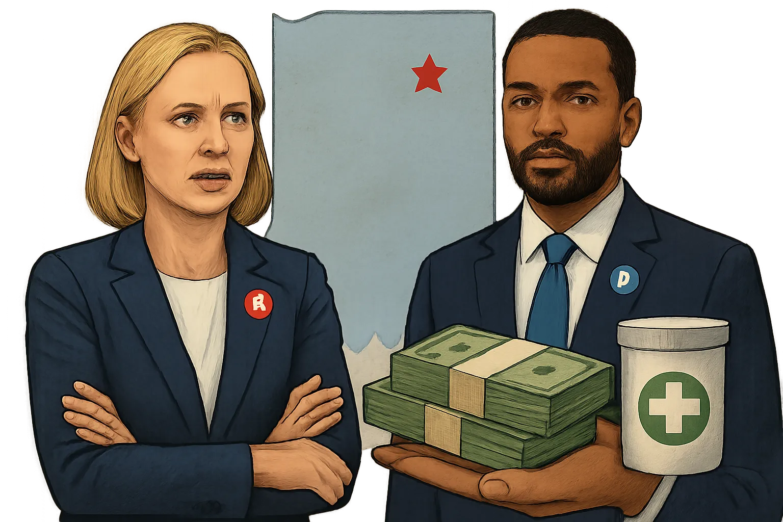 AI-generated illustration of the topic: 5th District contest spotlights Spartz vs. Ford and major local health‑care donors