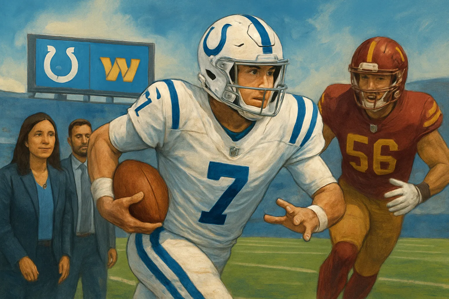 AI-generated illustration of the topic: Daniel Jones scores first rushing touchdown since Nov. 2, 2025 in Colts' 30-13 win over Commanders