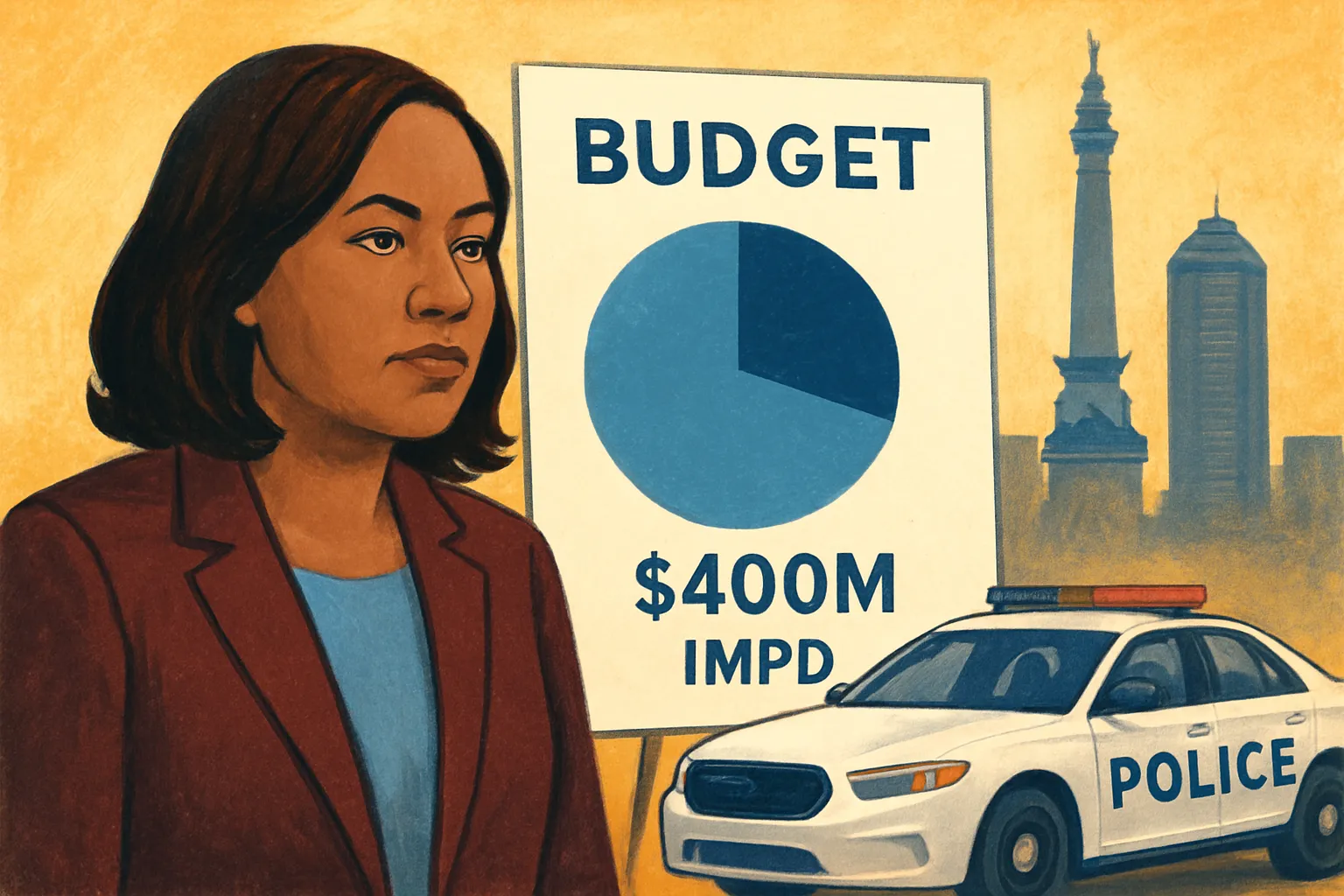 AI-generated illustration of the topic: Indianapolis council to hold Oct. 5 hearing on $1.9B 2027 budget that earmarks nearly $400M for IMPD
