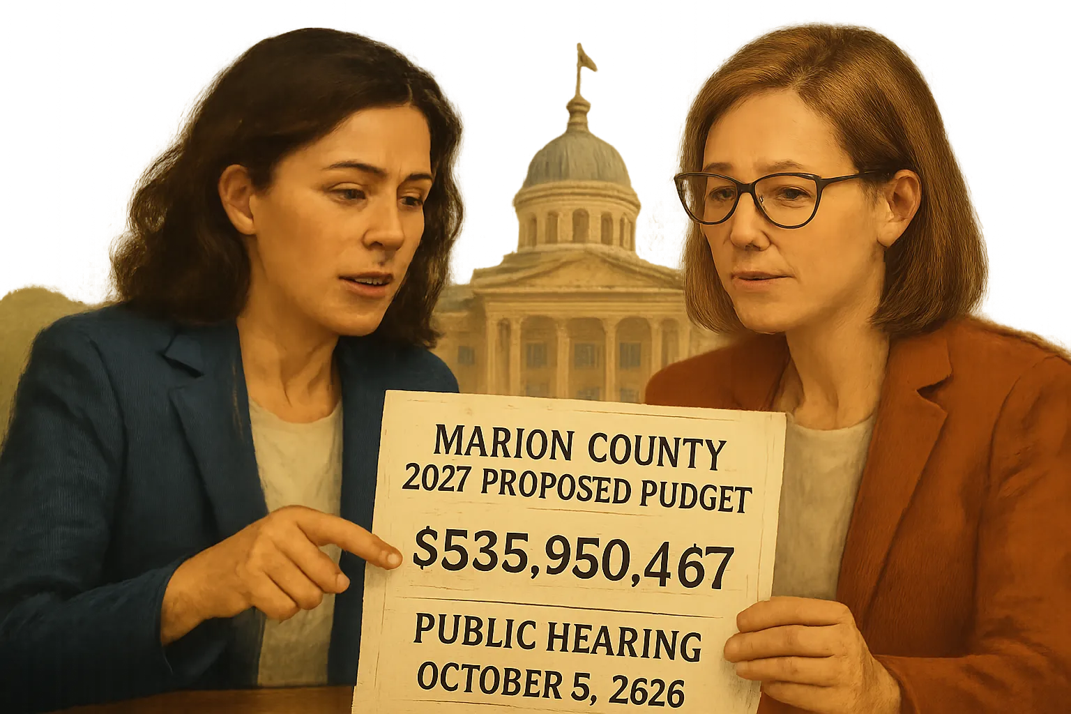 AI-generated illustration of the topic: Marion County posts $535.95M 2027 proposed budget; public hearing set for Oct. 5, 2026