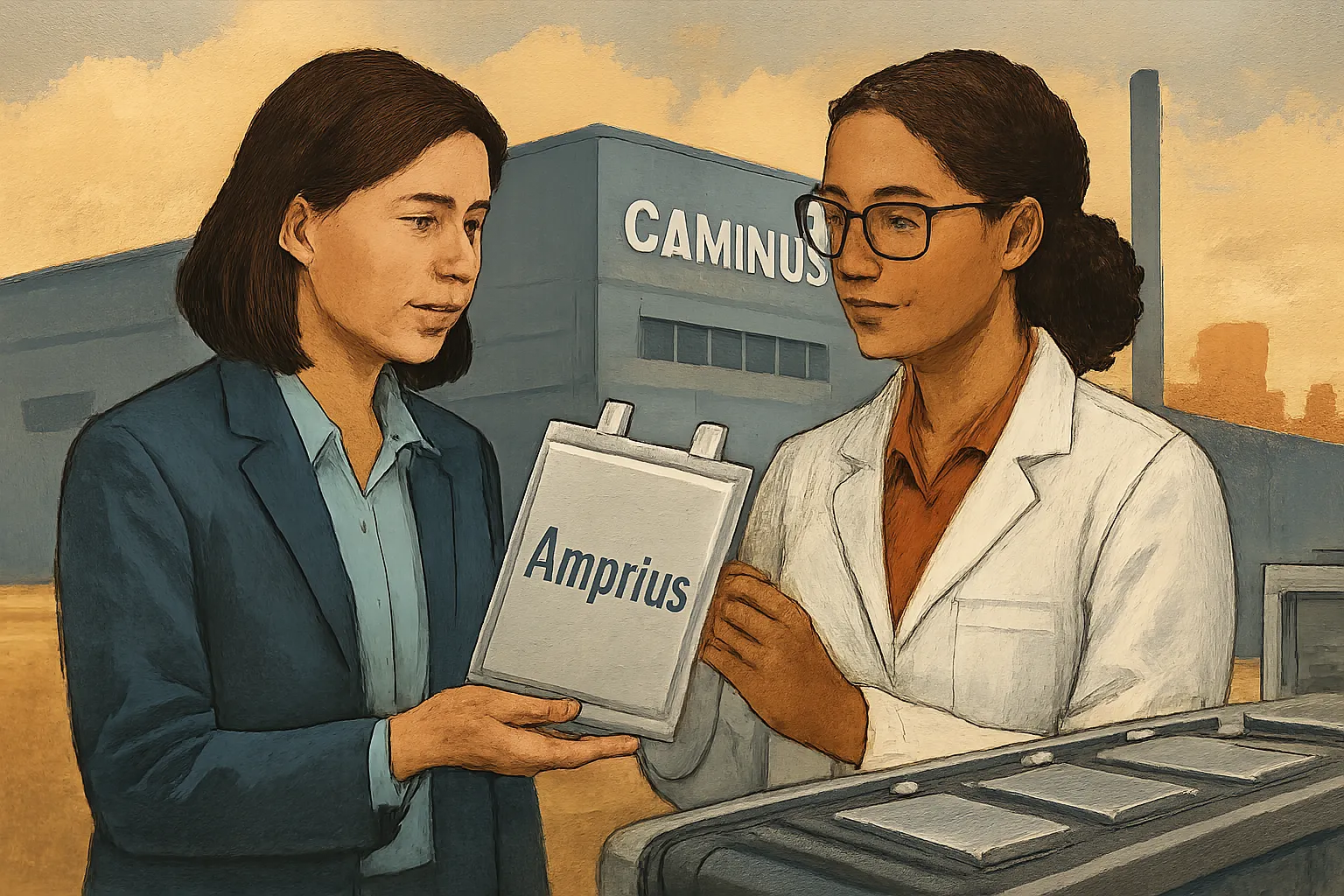 AI-generated illustration of the topic: CAMINUS to manufacture Amprius pouch cells at Indianapolis facility, volume production planned 1Q27