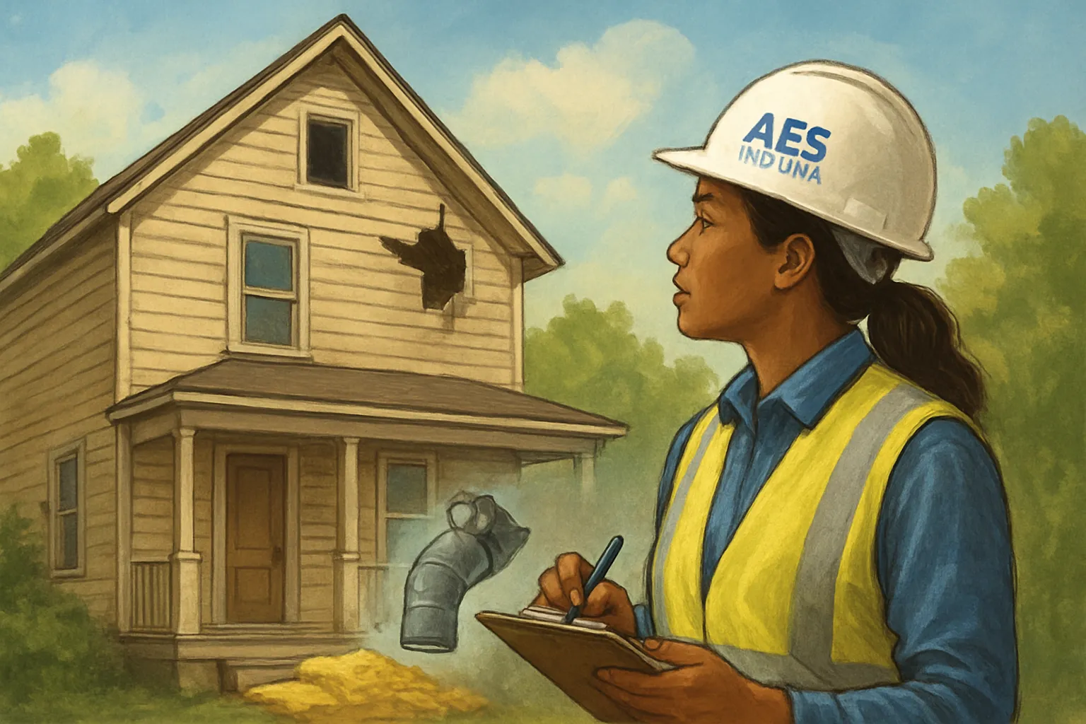 AI-generated illustration of the topic: AES Indiana inspection finds air leaks, disconnected ducts and insulation shortfalls in 126-year-old home