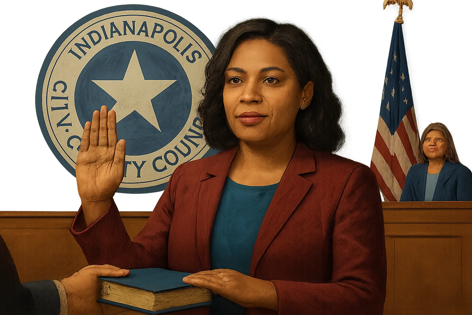 AI-generated illustration of the topic: Shaila Mulholland sworn in to represent Lawrence on Indianapolis City-County Council