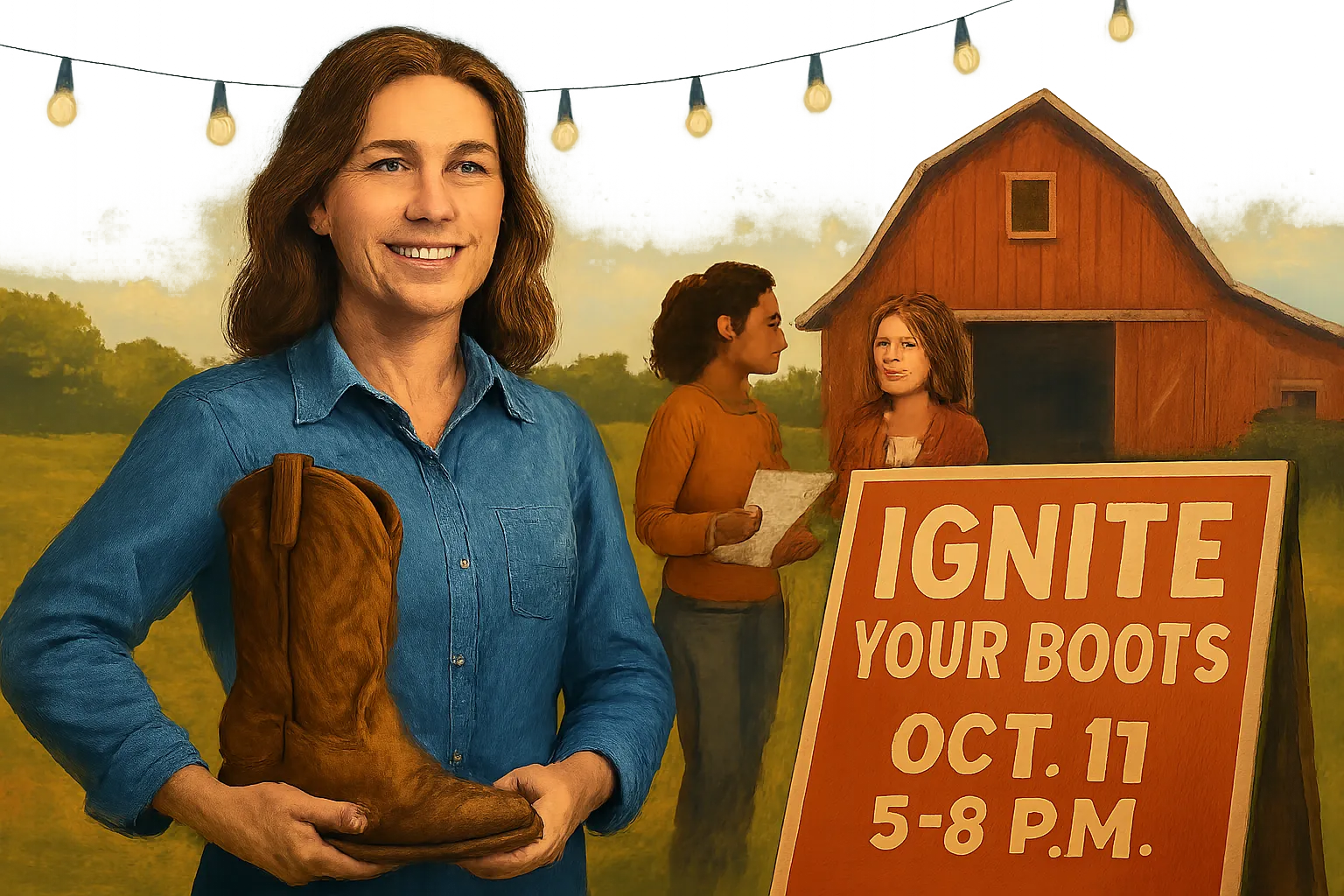AI-generated illustration of the topic: Noblesville nonprofit IGNITE Transform to host ticketed 'IGNITE Your Boots' celebration at Anderson venue Oct. 11