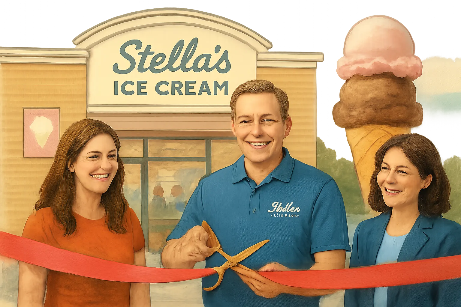 AI-generated illustration of the topic: Stella’s Ice Cream opened in Westfield, offering handcrafted flavors and community tie‑ins