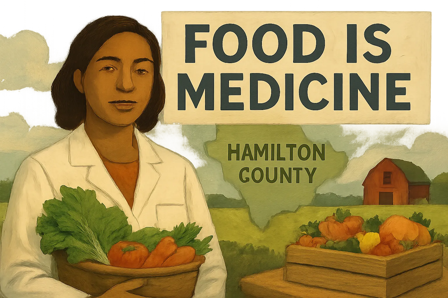 AI-generated illustration of the topic: Riverview Health and partners launch six‑month ‘Food is Medicine’ initiative in Hamilton County