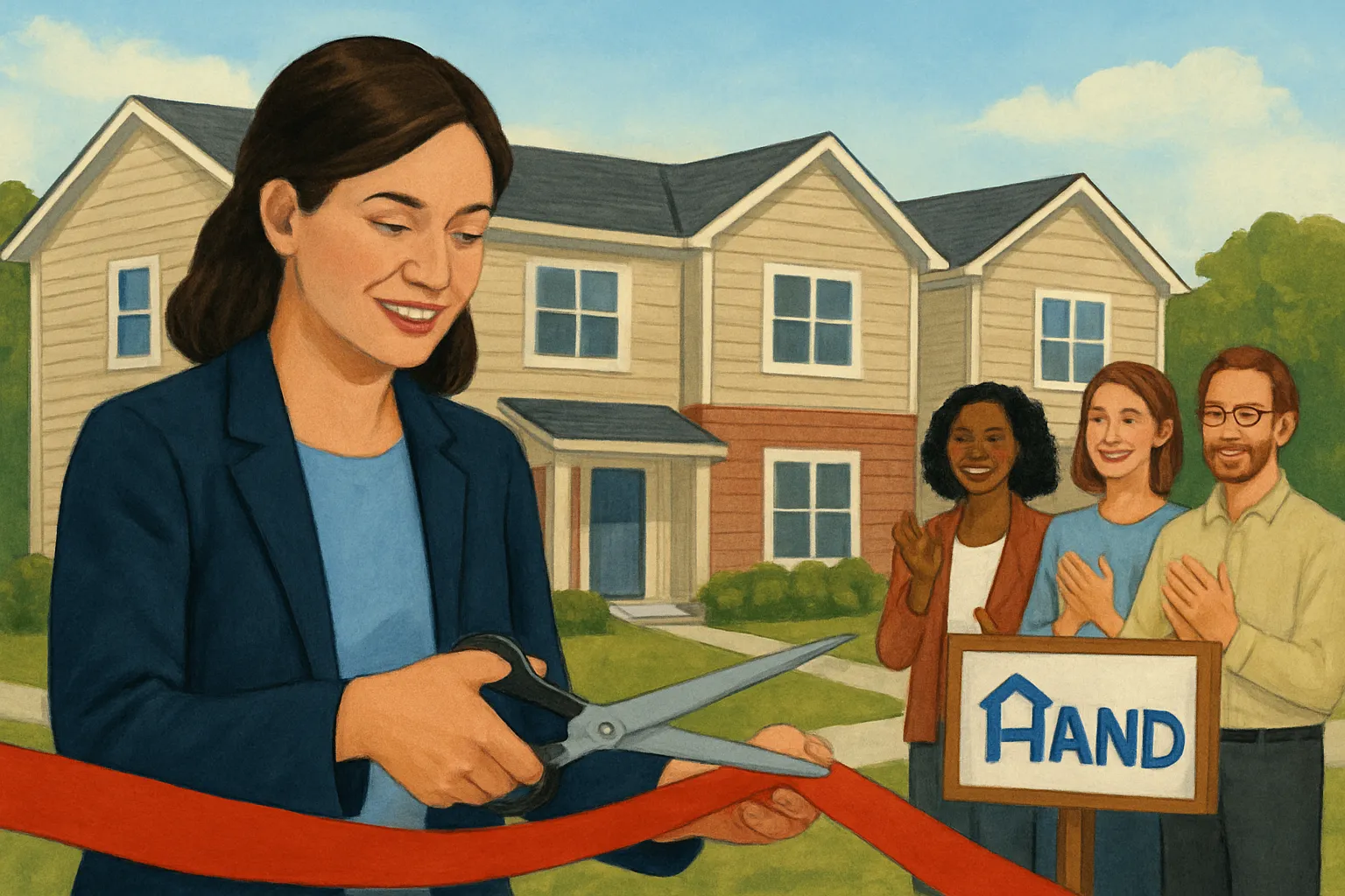 AI-generated illustration of the topic: Nonprofit HAND opens six affordable three‑bed homes in Carmel, expanding Hamilton County portfolio