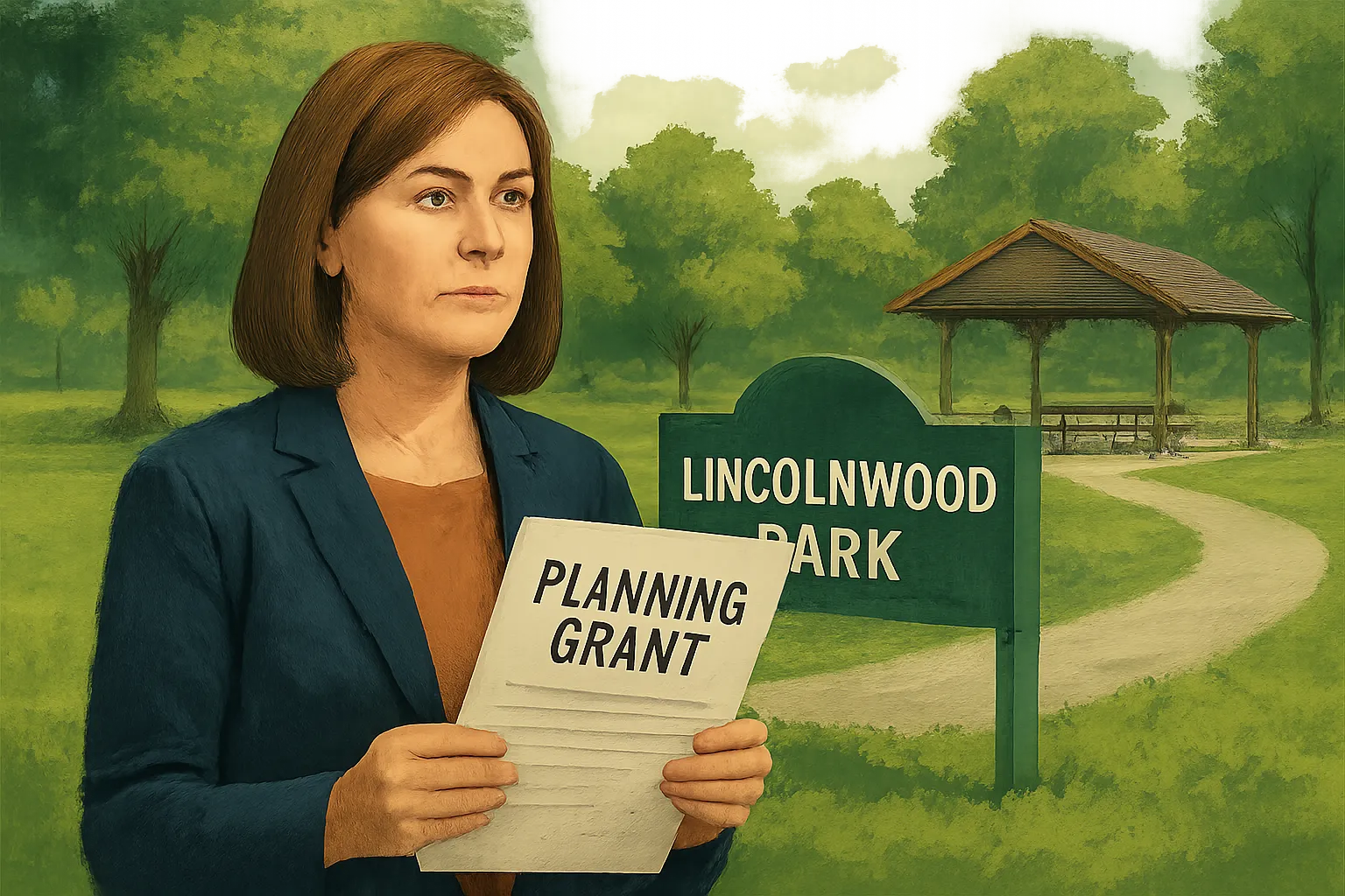 AI-generated illustration of the topic: Brownsburg pursues Community Parks Initiative planning grant for Lincolnwood Park