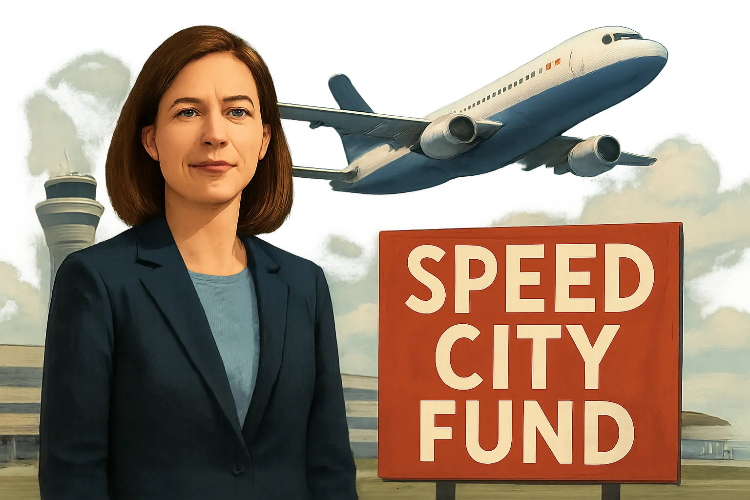 AI-generated illustration of the topic: Indy Chamber, Indianapolis Airport Authority launch $15M 'Speed City' fund to add nonstop flights at IND