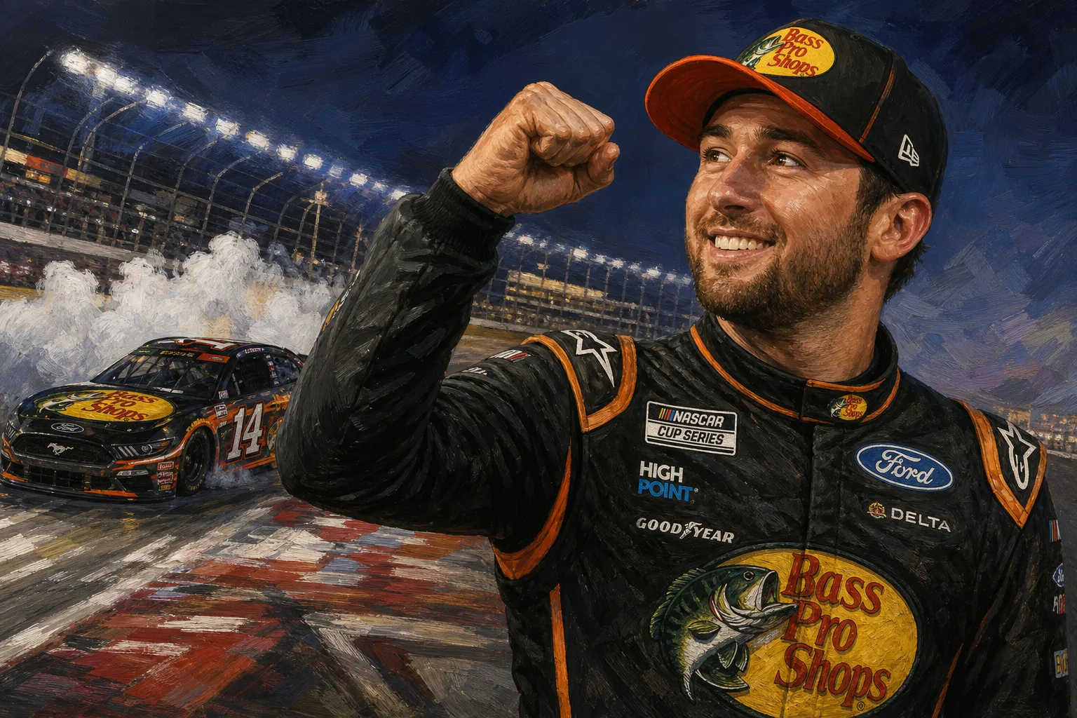 AI-generated illustration of the topic: Chase Briscoe wins South Point 400 at Las Vegas, jumps to sixth in NASCAR Cup standings