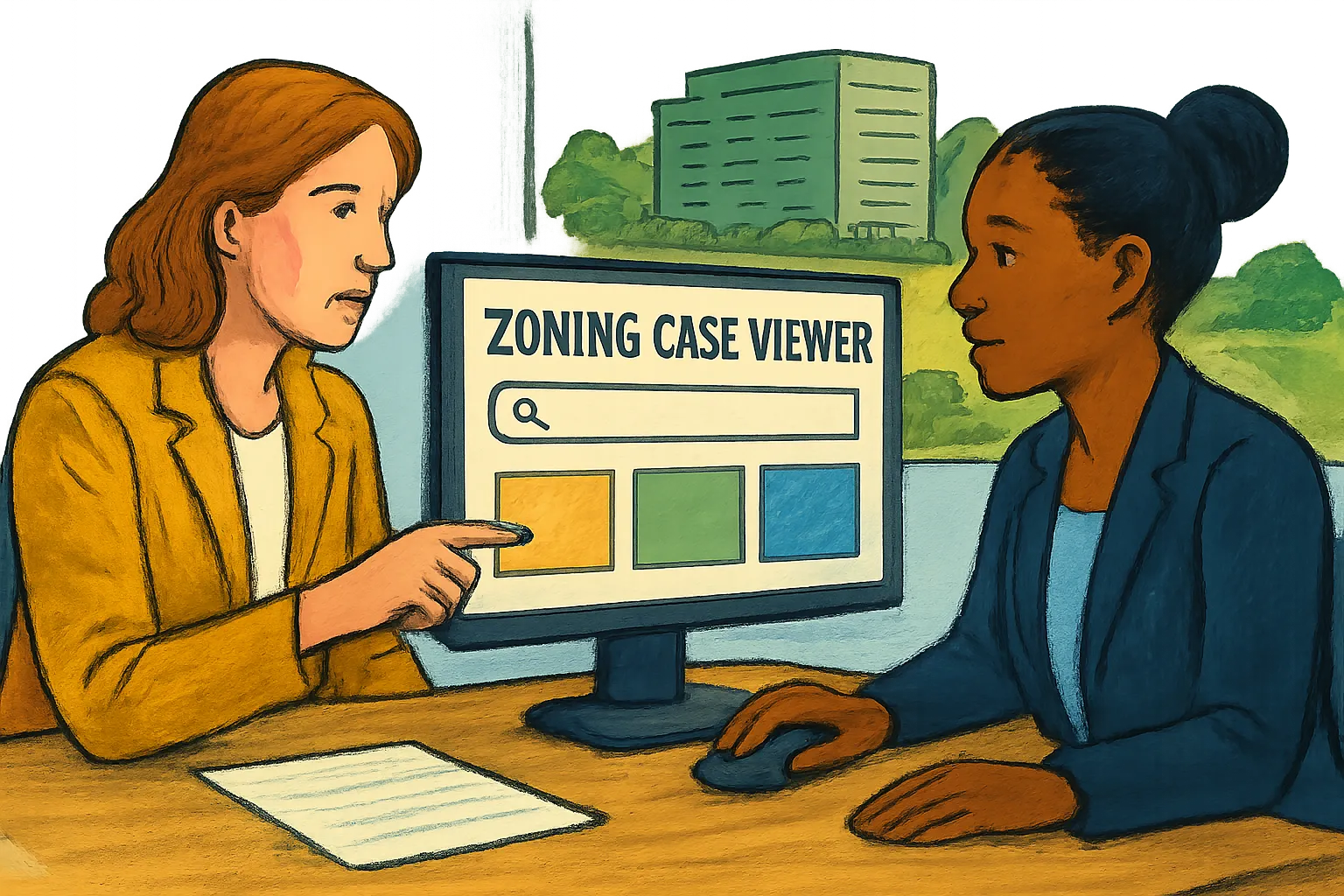 AI-generated illustration of the topic: Indianapolis launches free zoning case viewer to track data center and other development proposals