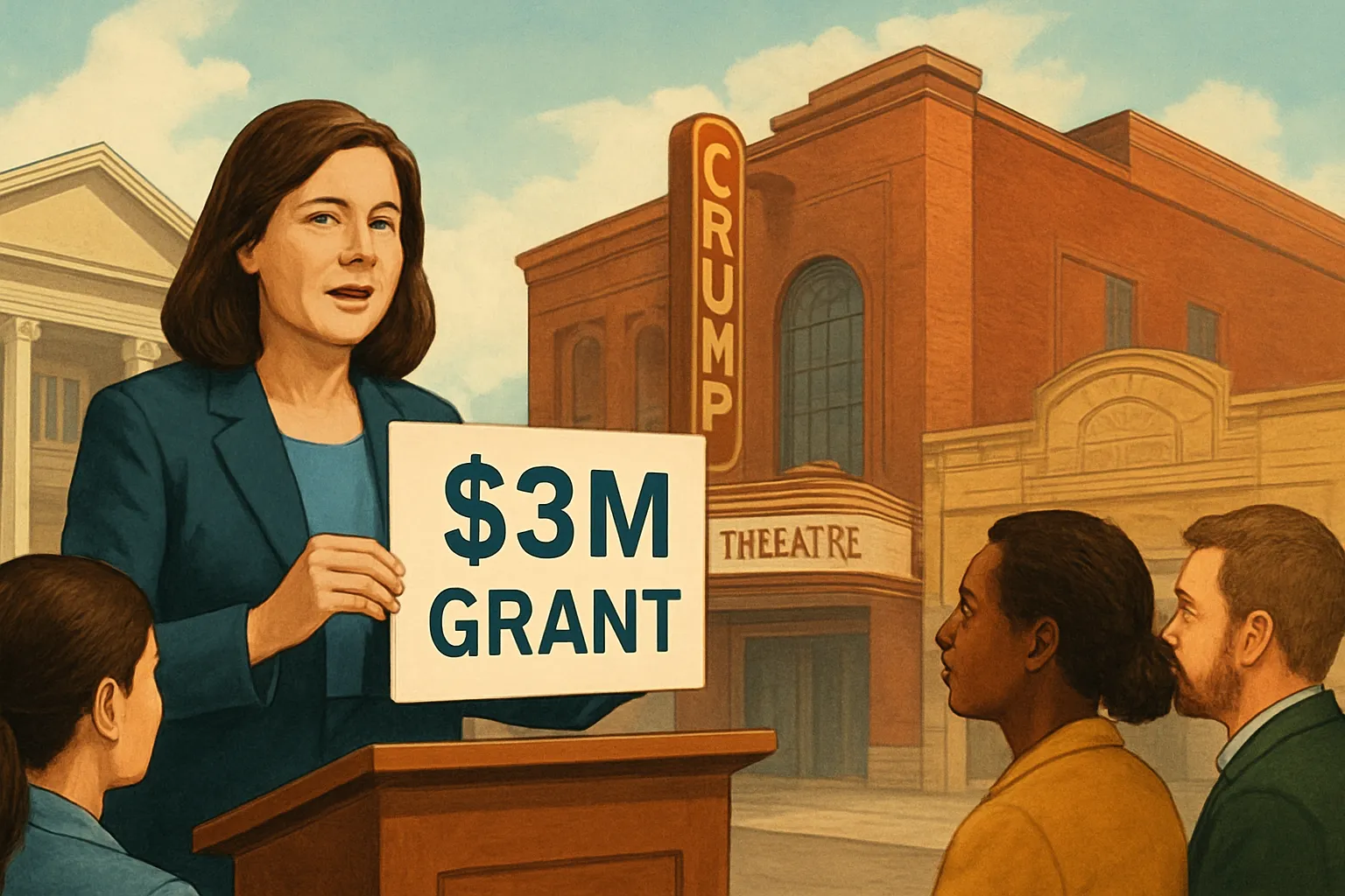 AI-generated illustration of the topic: Columbus council to consider $3M TIF-linked grant for Crump Theatre renovation