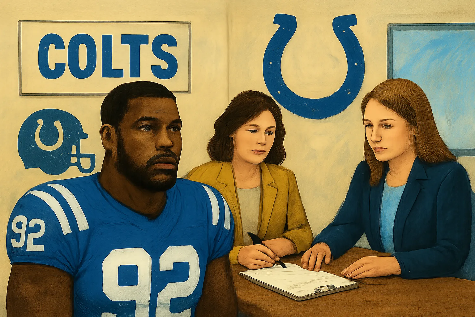 AI-generated illustration of the topic: Colts sign DE Carl Lawson to practice squad; release TE Kenny Fletcher Jr.