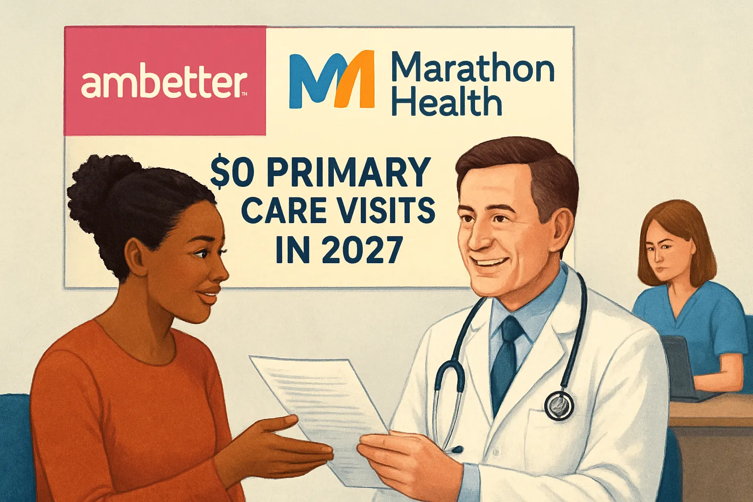 AI-generated illustration of the topic: Ambetter, Marathon Health to offer $0 primary care visits for eligible Indiana Ambetter CHOICE members in 2027