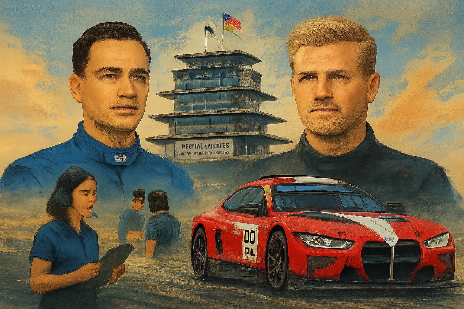 AI-generated illustration of the topic: IMS says Alex Palou and Marcus Ericsson will race in Indianapolis 8 Hour on Oct. 10, 2026