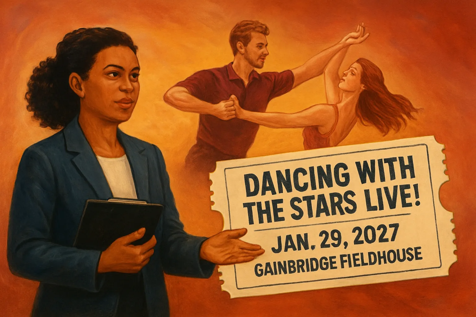 AI-generated illustration of the topic: Dancing with the Stars Live! to play Gainbridge Fieldhouse Jan. 29, 2027; tickets on sale Oct. 13