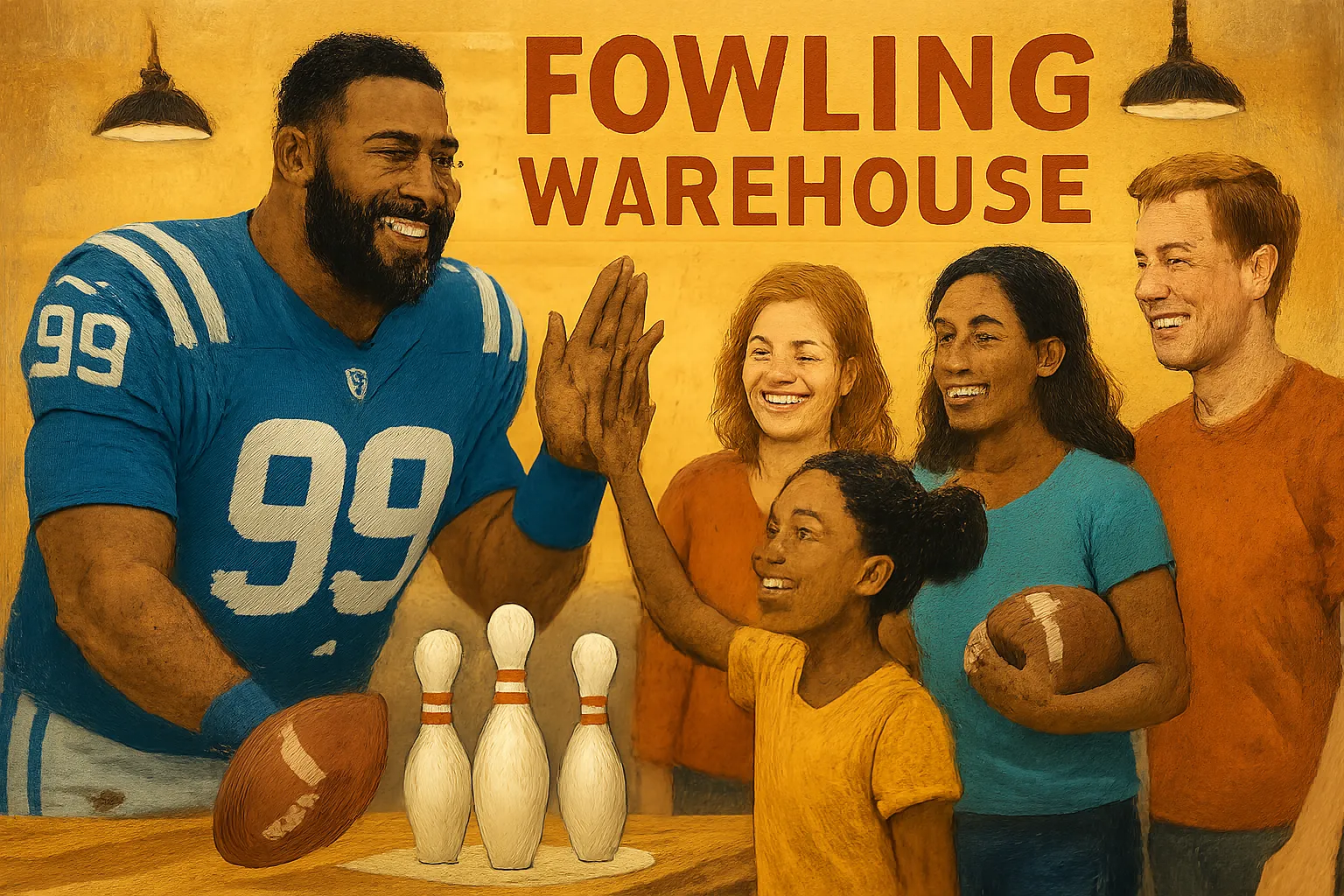 AI-generated illustration of the topic: Colts players join Big Brothers Big Sisters at Fowling Warehouse for October Community Tuesday