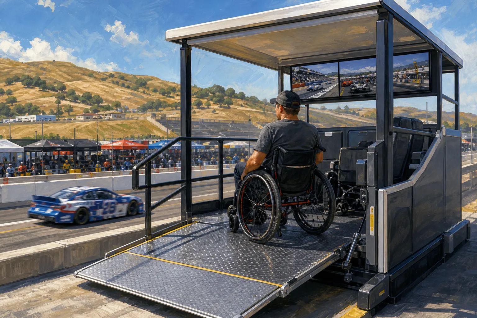 AI-generated illustration of the topic: NASCAR opens Mobility Pit Box applications; Sonoma Raceway to host July 10–11, 2027