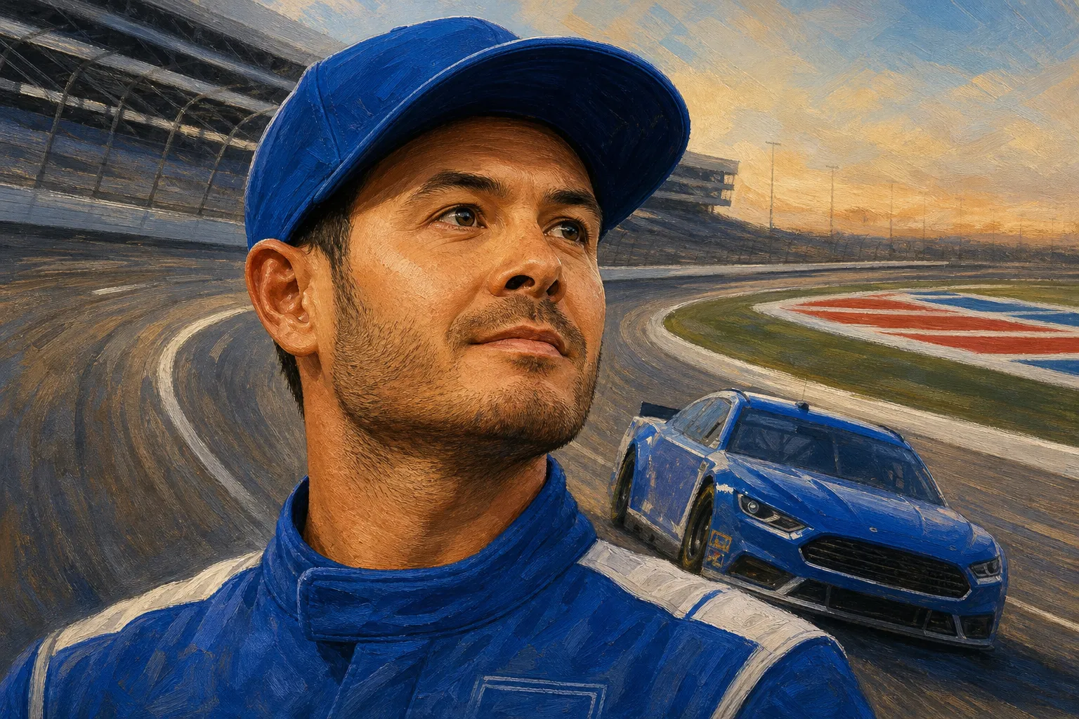 AI-generated illustration of the topic: Larson holds 40-point Chase lead with five races left; Hamlin and Logano the only drivers with wins at all five tracks
