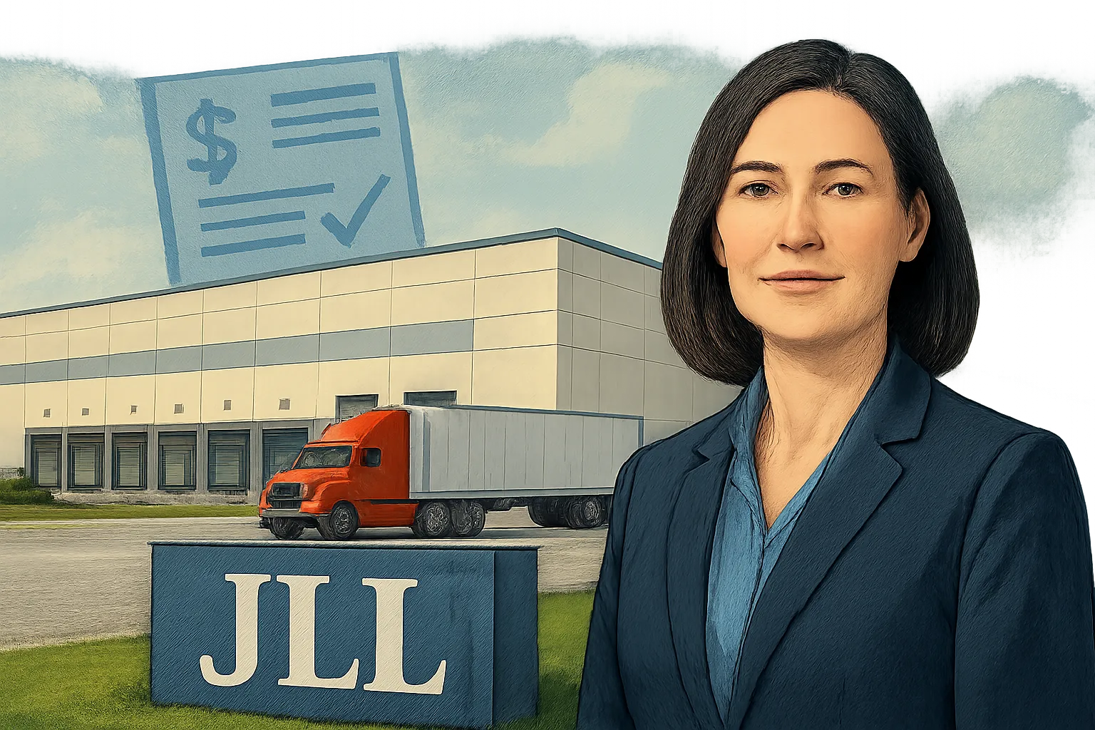 AI-generated illustration of the topic: JLL Income Property Trust closes $68.5M mortgage on 1.1M-sq-ft Whitestown distribution center