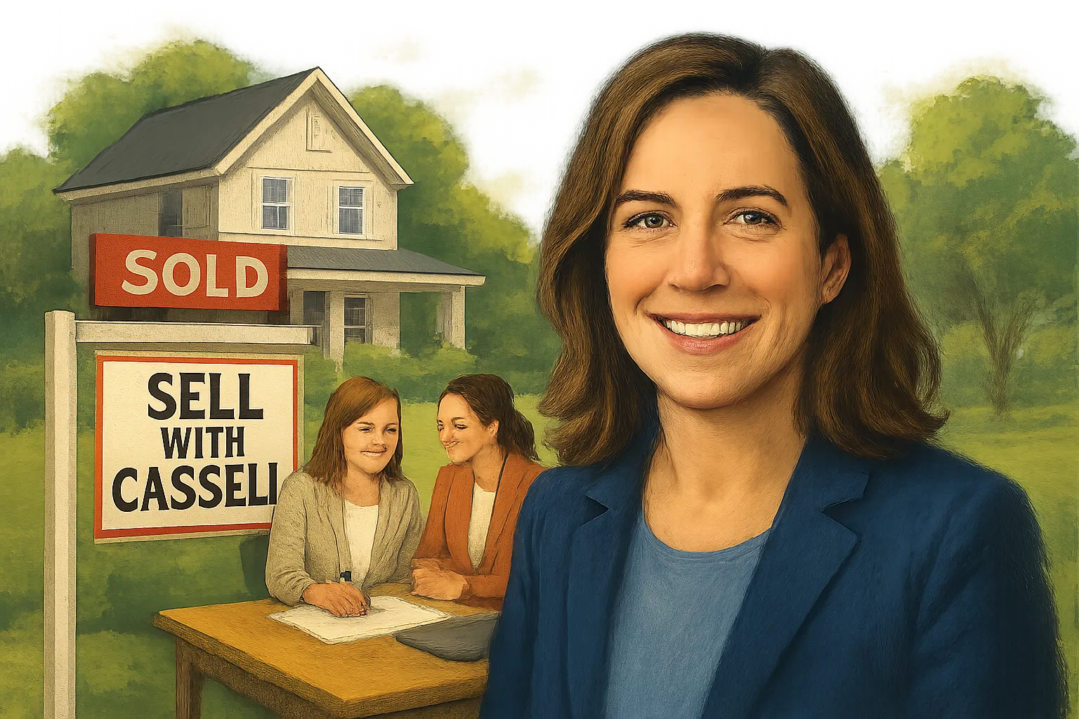 AI-generated illustration of the topic: Fishers agent Christina Cassell builds 'Sell with Cassell' to nearly 50 closed deals in under three years